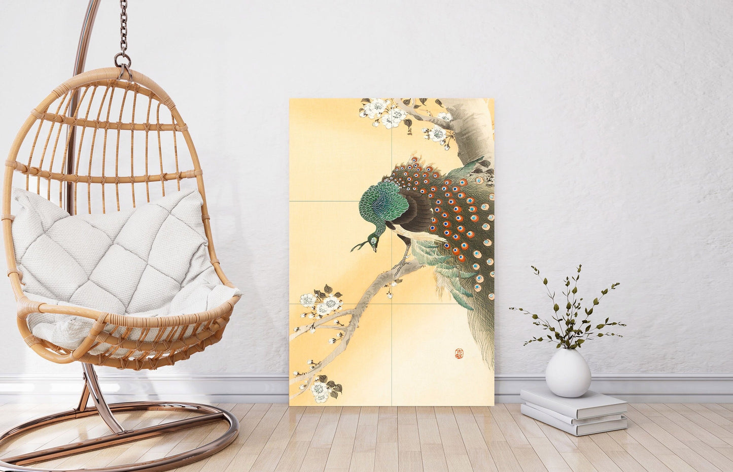 Tile Mural/Mosaic Ceramic Panel of Peacock - Ohara Koson Art Prints - Peacock Bird Mural - Gloss Tiles - Bird Tile Mosaic - Peacock Print