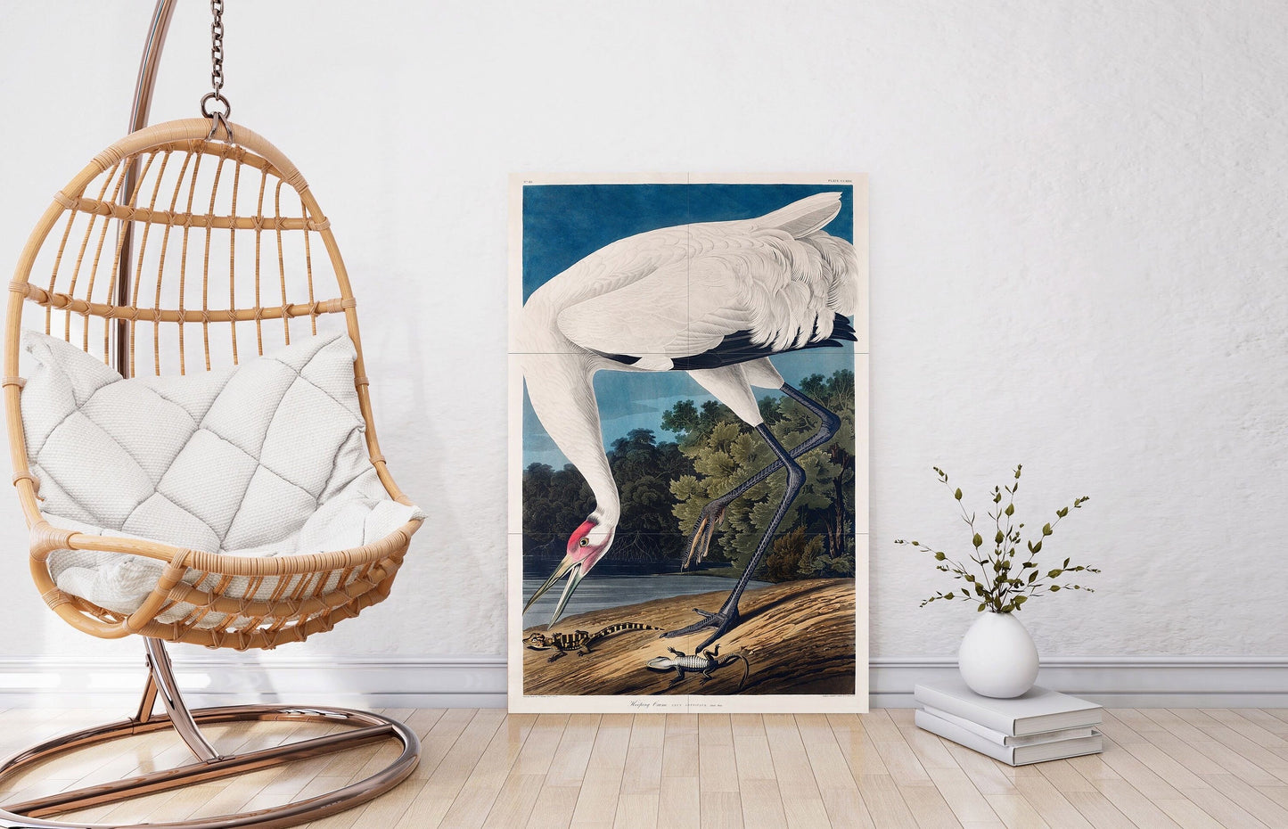 Tile Mural/Mosaic Ceramic Panel of Hooping Crane - John James Audubon - Wall Nature Art - Bird Mural - Gloss Tiles - Heron Wall Art Print
