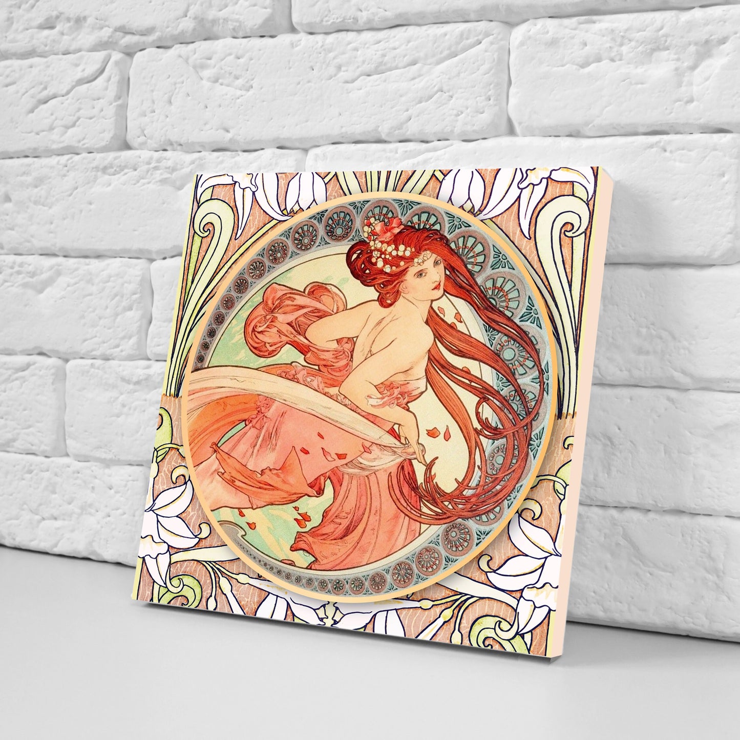 Art Nouveau Flower Ceramic tiles - Set of 2 Art Nouveau Wall Decor Tiles - Kitchen Backsplash Tiles, Table Decorative Tiles, Bathroom Tiles
