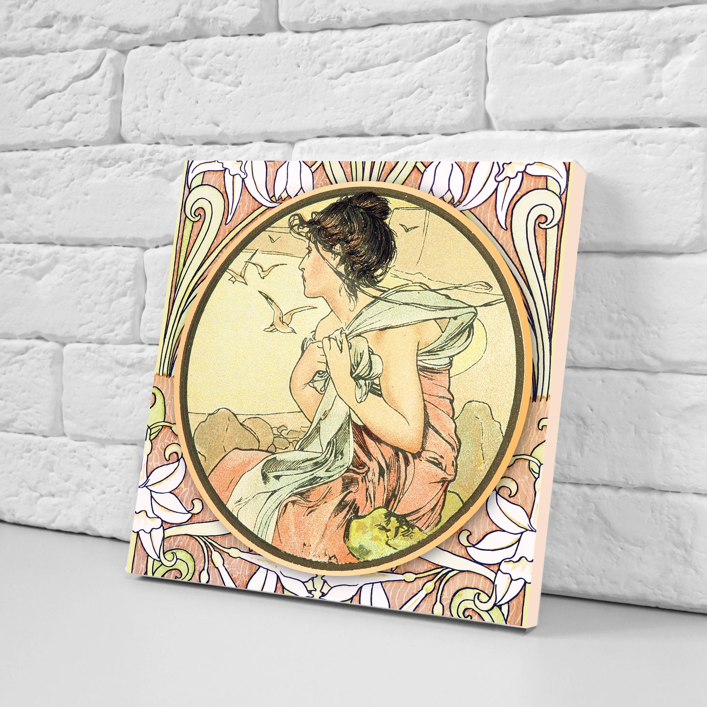 Art Nouveau Set of 3 Ceramic tiles,Ceramic Decor Tiles, Belle Epoque print, Bathroom Tiles, Art Nouveau print, Alphonse Mucha print