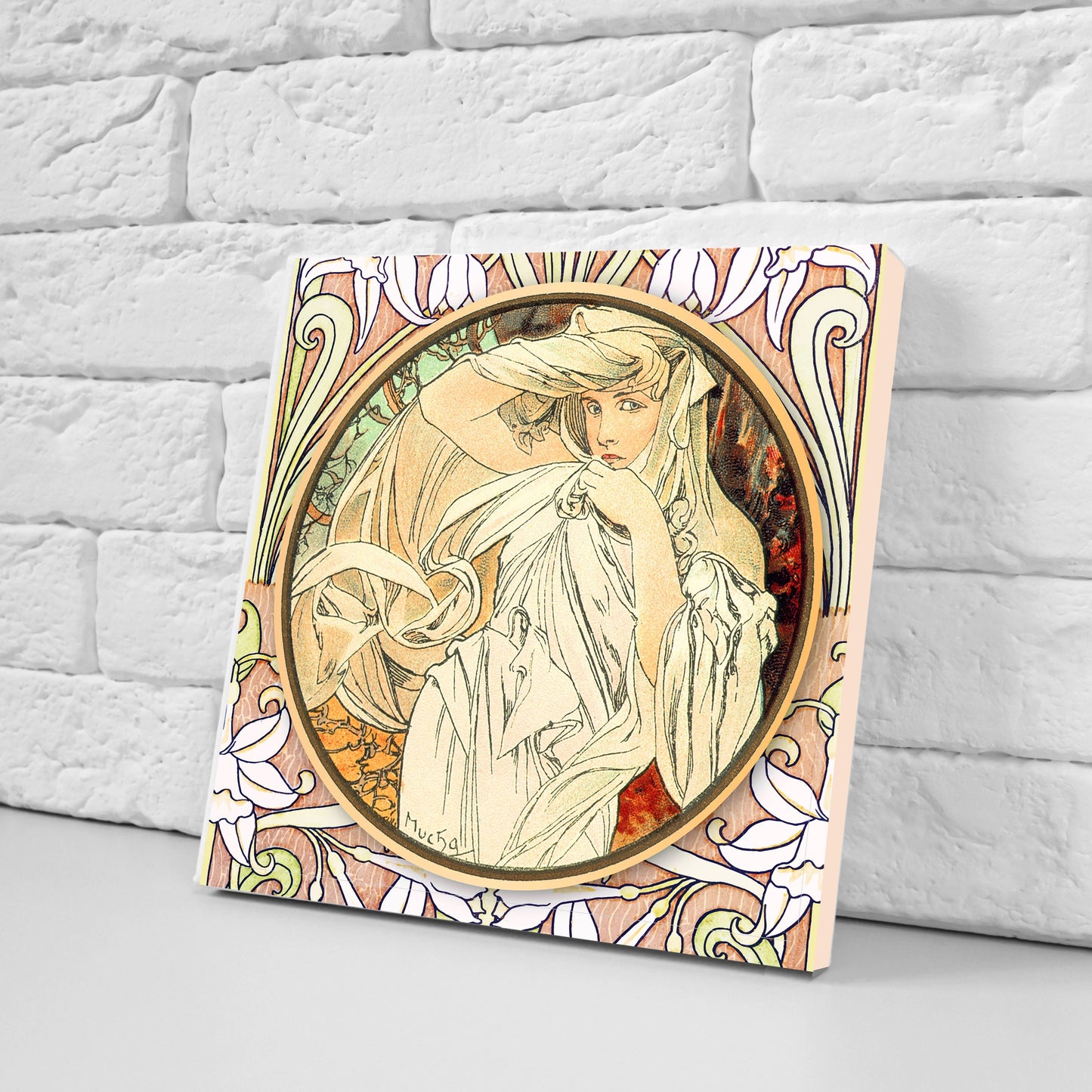 Art Nouveau Set of 3 Ceramic tiles,Ceramic Decor Tiles, Belle Epoque print, Bathroom Tiles, Art Nouveau print, Alphonse Mucha print