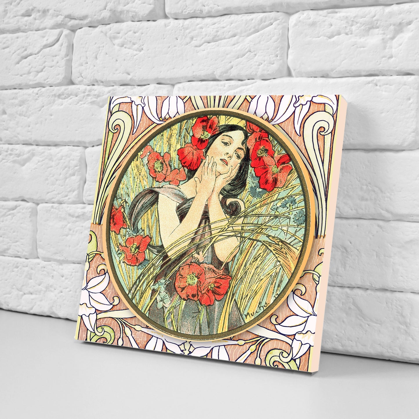 Art Nouveau Set of 3 Ceramic tiles,Ceramic Decor Tiles, Belle Epoque print, Bathroom Tiles, Art Nouveau print, Alphonse Mucha print