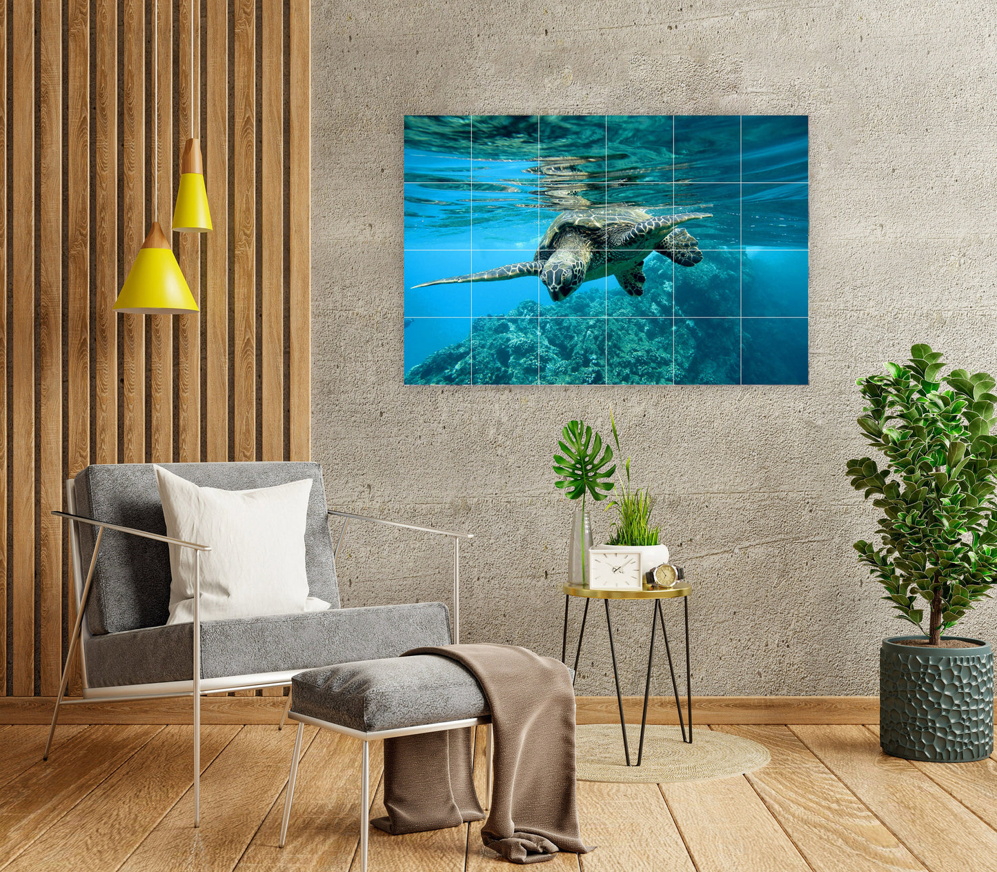 Tile Mural/Mosaic Ceramic Panel of an Ocean Undersea Sea Turtle - Underwater Wall Nature Art Print - Tile Mural - Gloss Tiles - Tile Mosaic