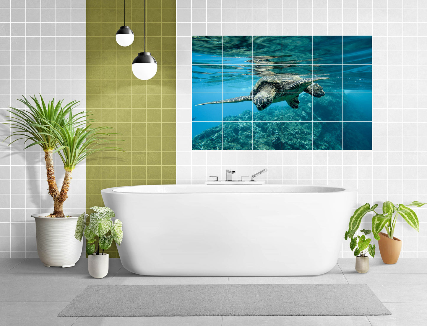 Tile Mural/Mosaic Ceramic Panel of an Ocean Undersea Sea Turtle - Underwater Wall Nature Art Print - Tile Mural - Gloss Tiles - Tile Mosaic