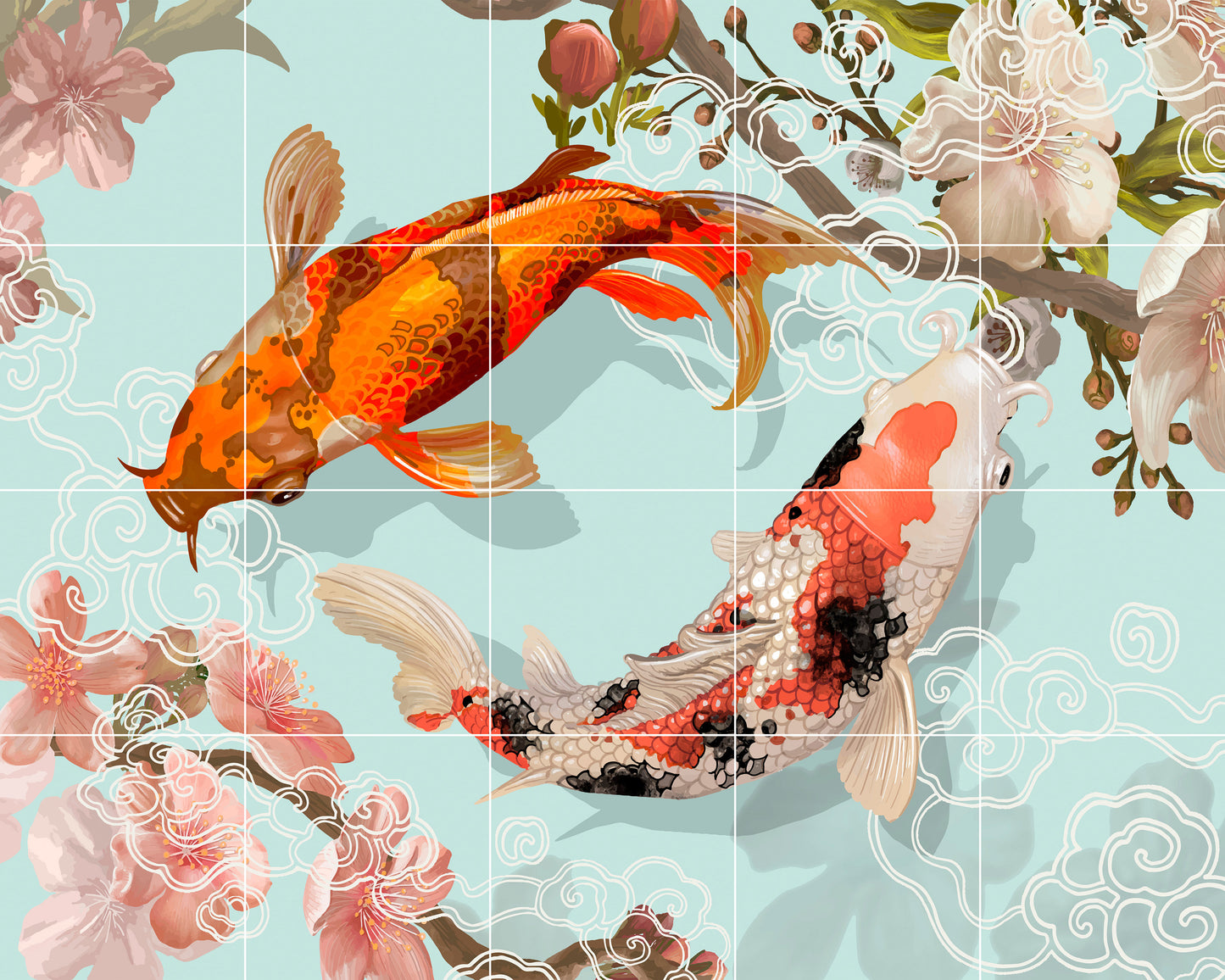 Tile Mural/Mosaic Ceramic Panel of a Japanse Koi Fish Japan Painting - Colourful Wall Nature Art - Tile Mural - Koi fish print - Tile Mosaic