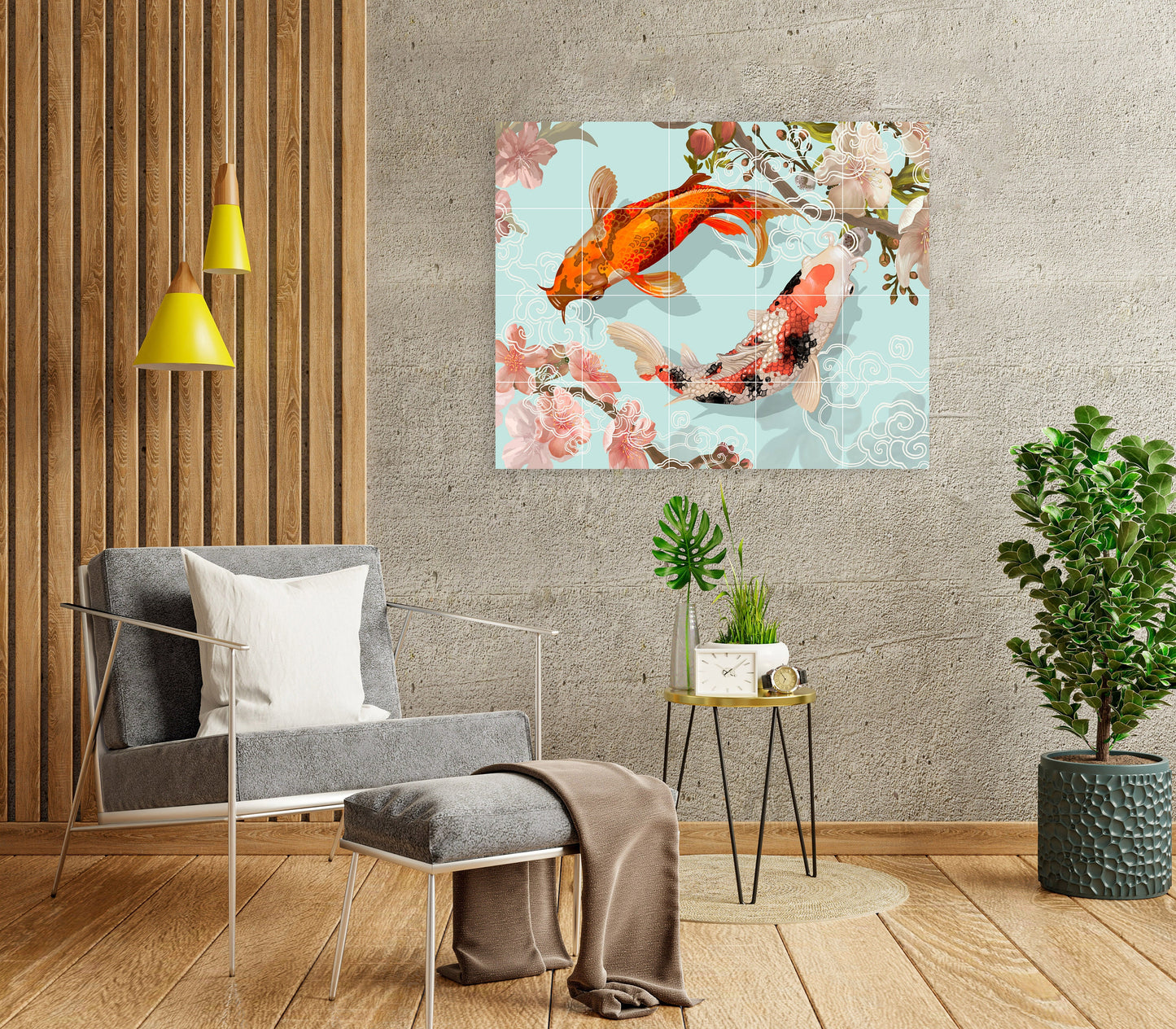Tile Mural/Mosaic Ceramic Panel of a Japanse Koi Fish Japan Painting - Colourful Wall Nature Art - Tile Mural - Koi fish print - Tile Mosaic