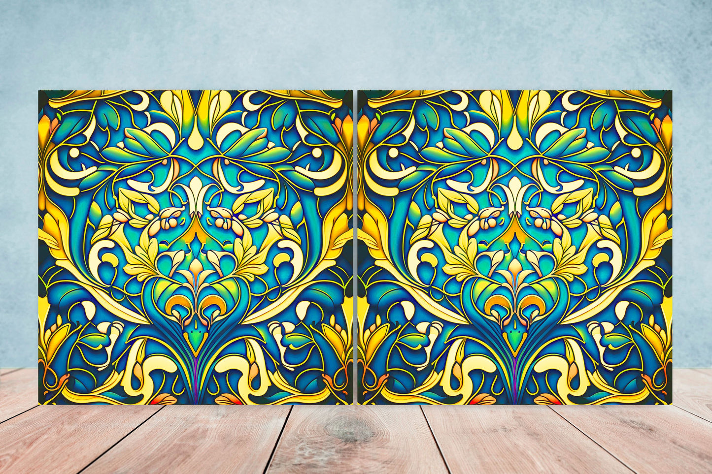 Art Nouveau Flower Ceramic tiles - Set of 2 Art Nouveau Wall Decor Tiles - Kitchen Backsplash Tiles, Table Decorative Tiles, Bathroom Tiles
