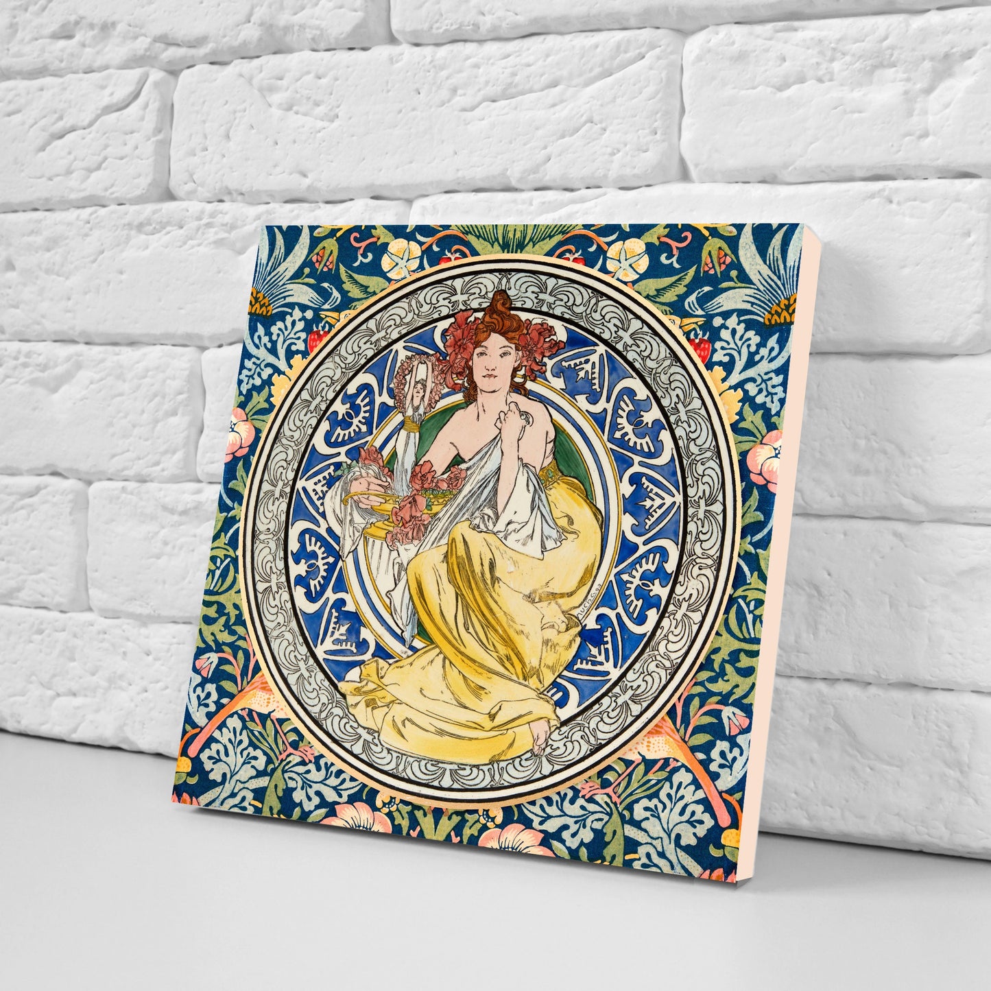 Art Nouveau Set of 3 Ceramic tiles,Ceramic Decor Tiles,Kitchen Backsplash Tiles, Bathroom Tiles, Art Nouveau print, Alphonse Mucha print