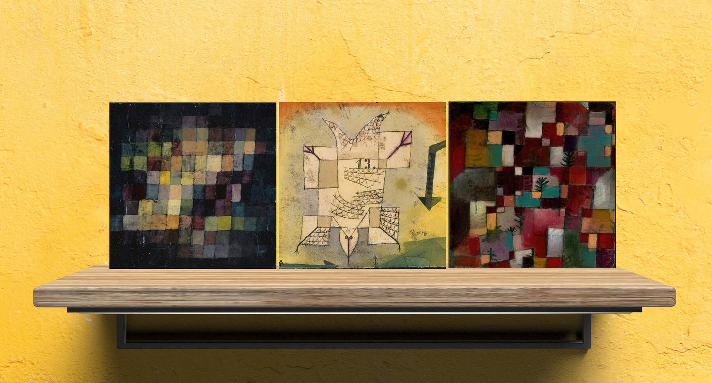 Paul Klee Set of 3 Ceramic tiles, Ceramic Decor Tiles, Kitchen Backsplash Tiles, Bathroom Tiles, Paul Klee wall art, Paul Klee print
