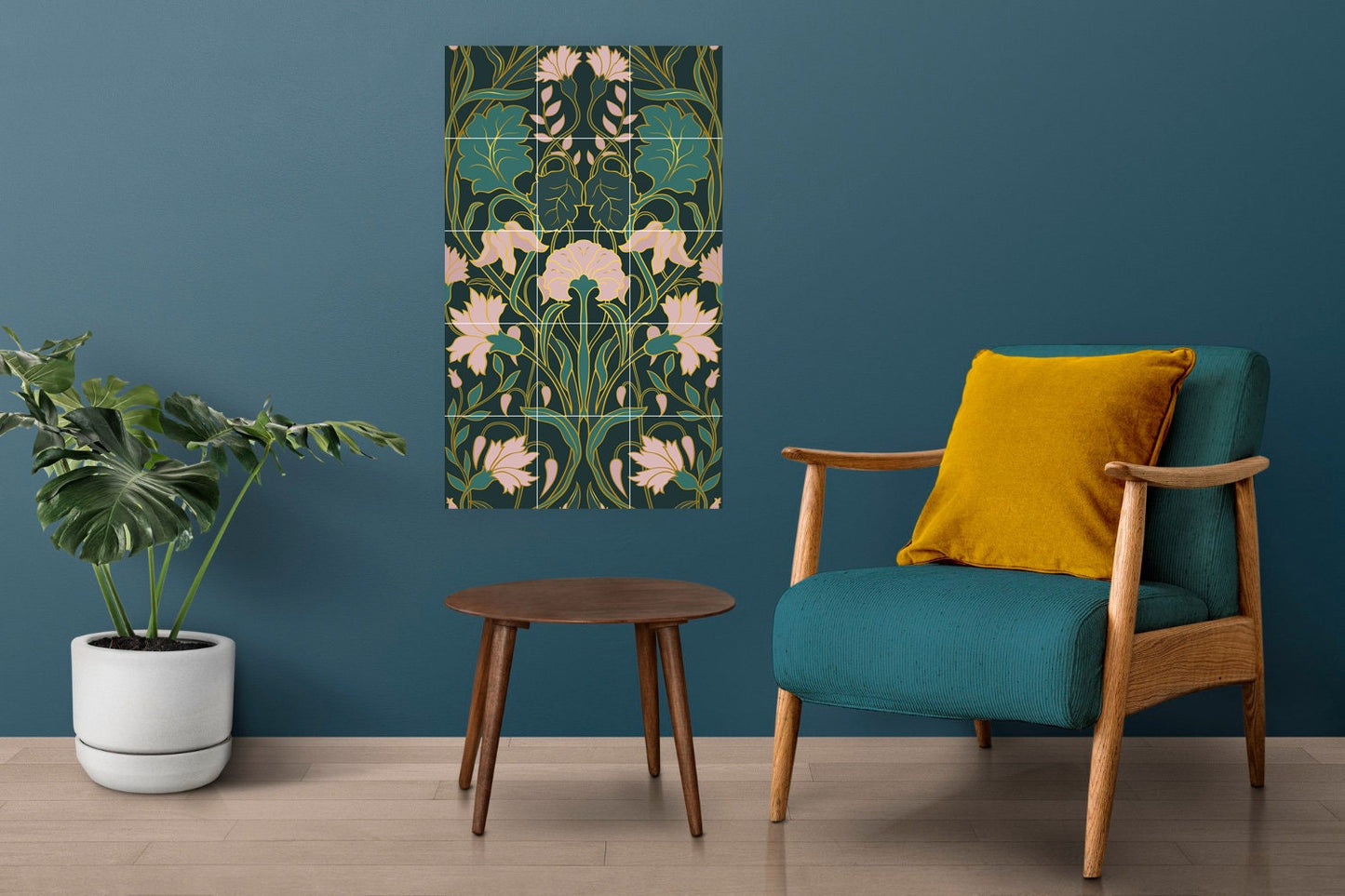 Art Nouveau Floral Ceramic Tile Mural/Mosaic - Art Nouveau Wall Decor Tiles - Flower Mural - Floral Print -Kitchen Backsplash Tiles,Bathroom
