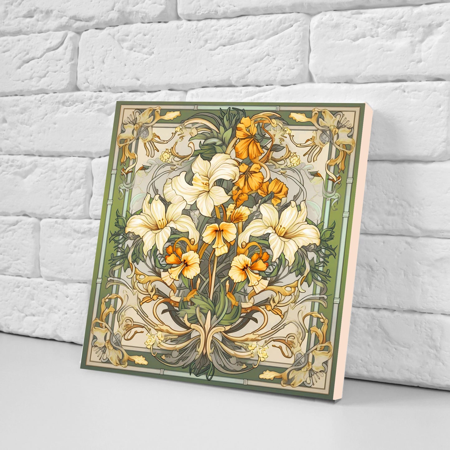 Art Nouveau Flower Ceramic tiles - Set of 2 Art Nouveau Wall Decor Tiles - Kitchen Backsplash Tiles, Table Decorative Tiles, Bathroom Tiles