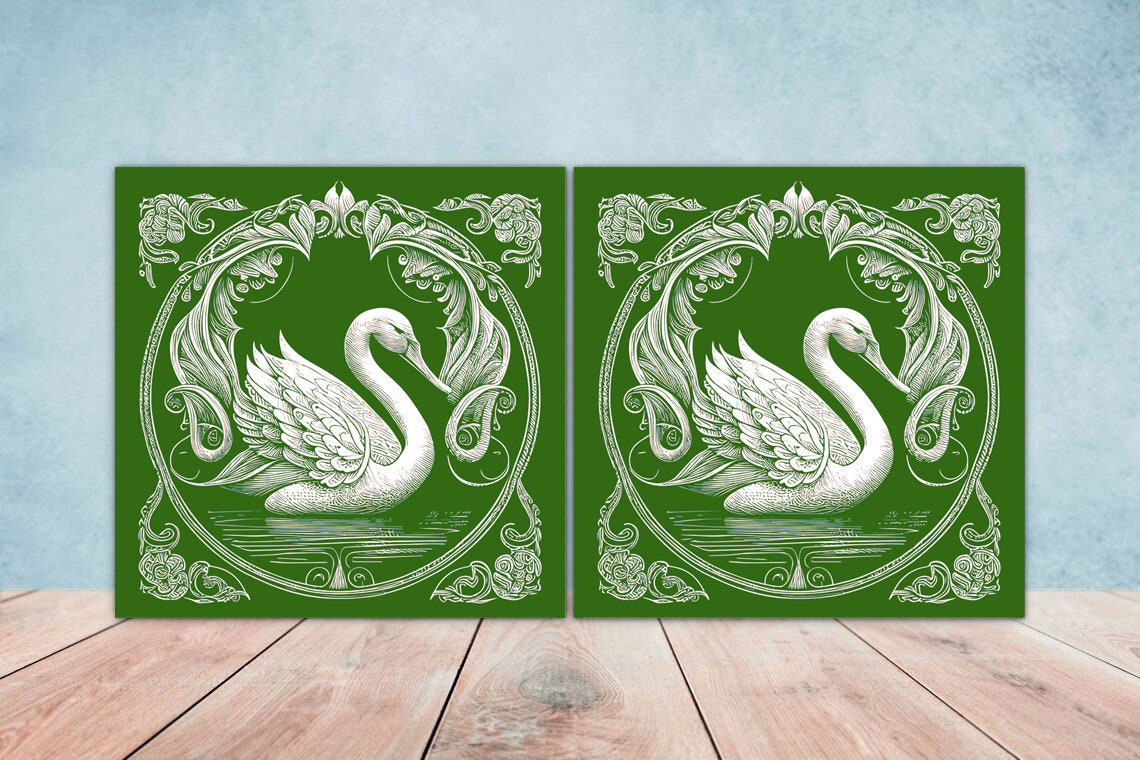 Art Nouveau Flower Ceramic tiles - Set of 2 Art Nouveau Wall Decor Tiles - Kitchen Backsplash Tiles, Table Decorative Tiles, Bathroom Tiles