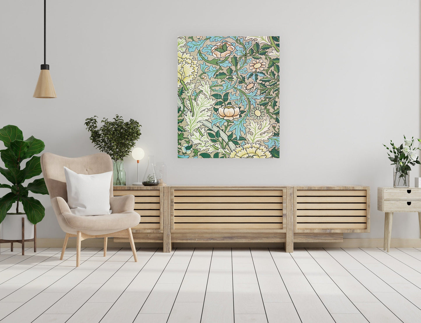 Flower Art Nouveau Ceramic Tile Mural/Mosaic - Floral Art Nouveau -Pattern Art Print - Flower Mural - Botanical Print - Art Nouveau Wall Art