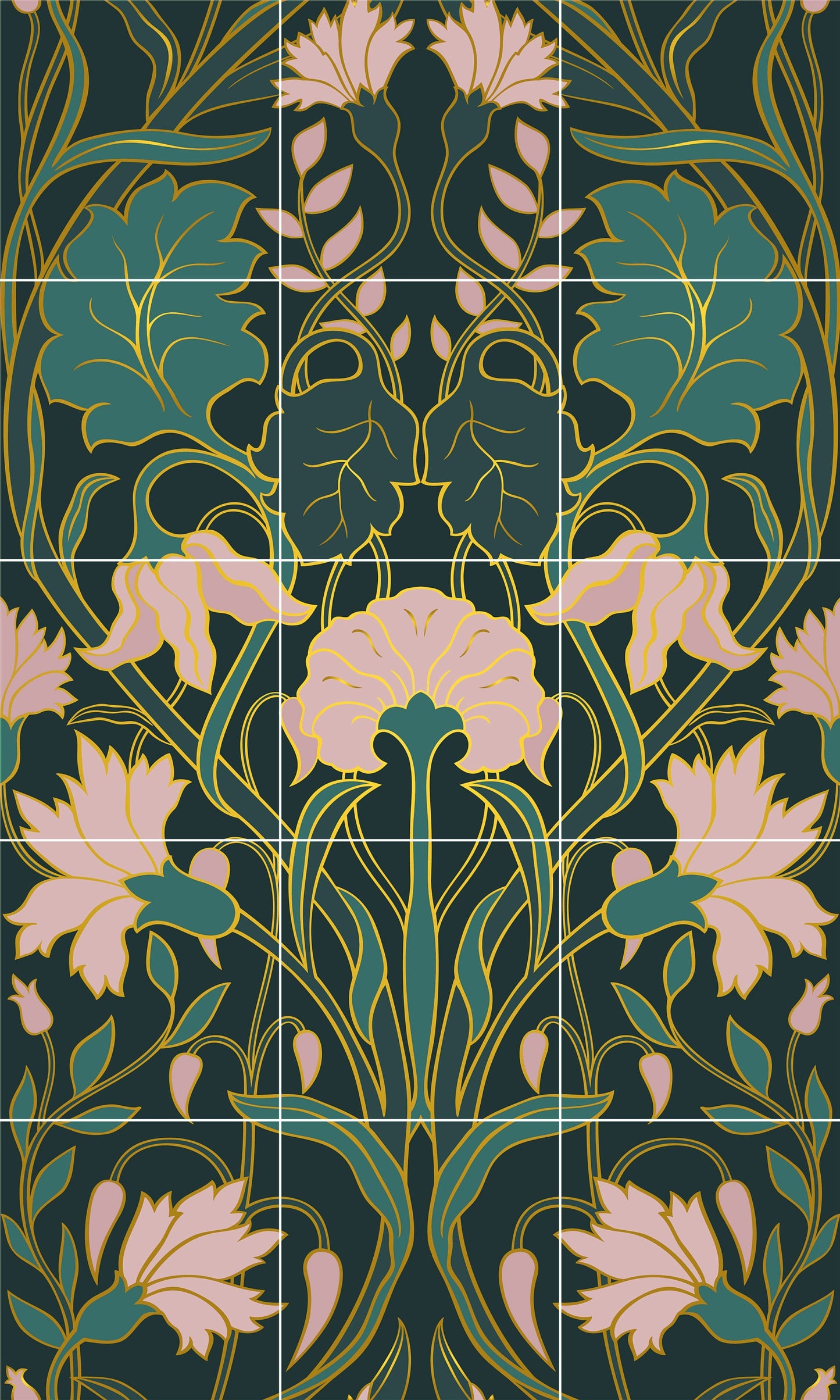 Art Nouveau Floral Ceramic Tile Mural/Mosaic - Art Nouveau Wall Decor Tiles - Flower Mural - Floral Print -Kitchen Backsplash Tiles,Bathroom