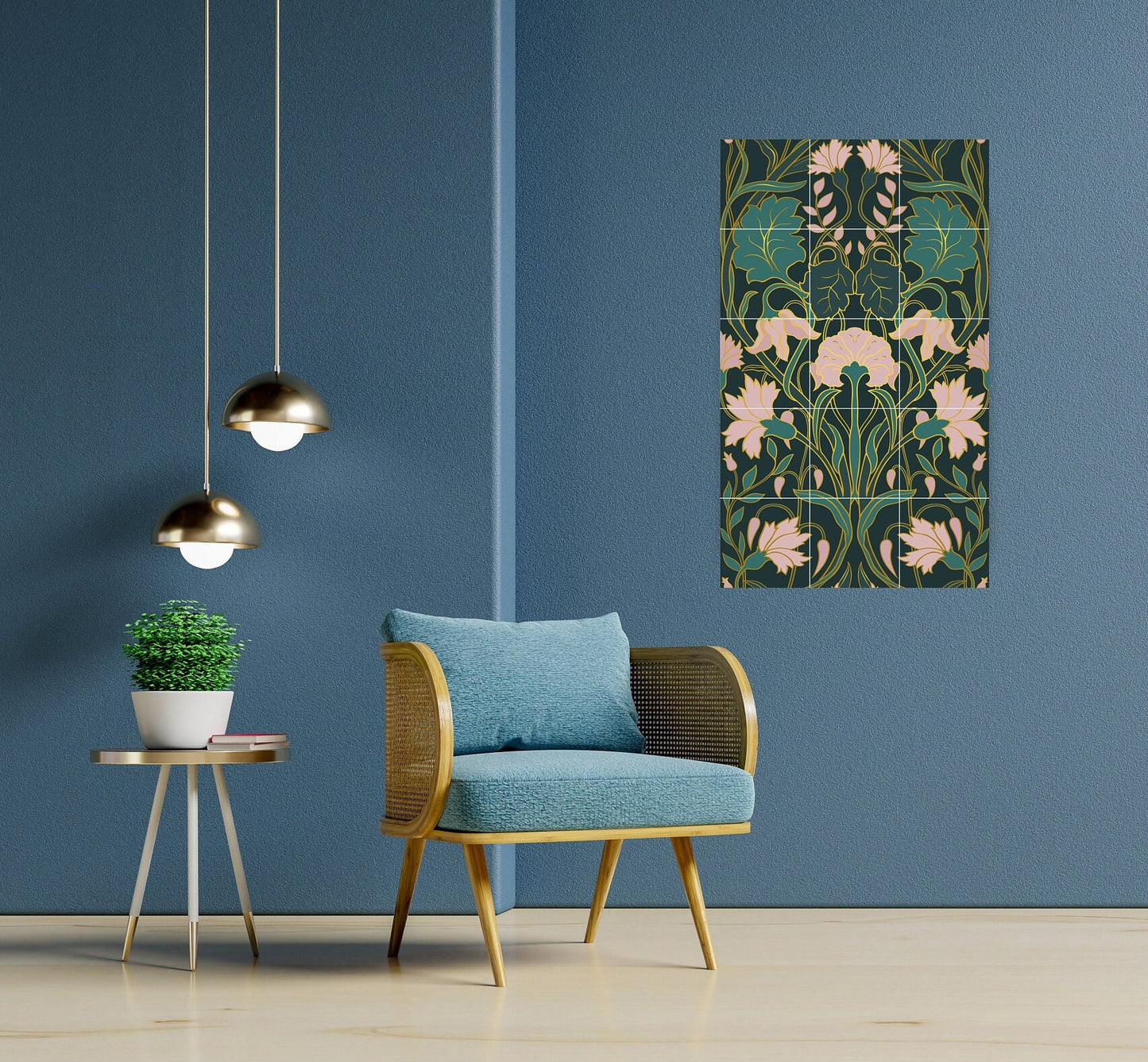 Art Nouveau Floral Ceramic Tile Mural/Mosaic - Art Nouveau Wall Decor Tiles - Flower Mural - Floral Print -Kitchen Backsplash Tiles,Bathroom
