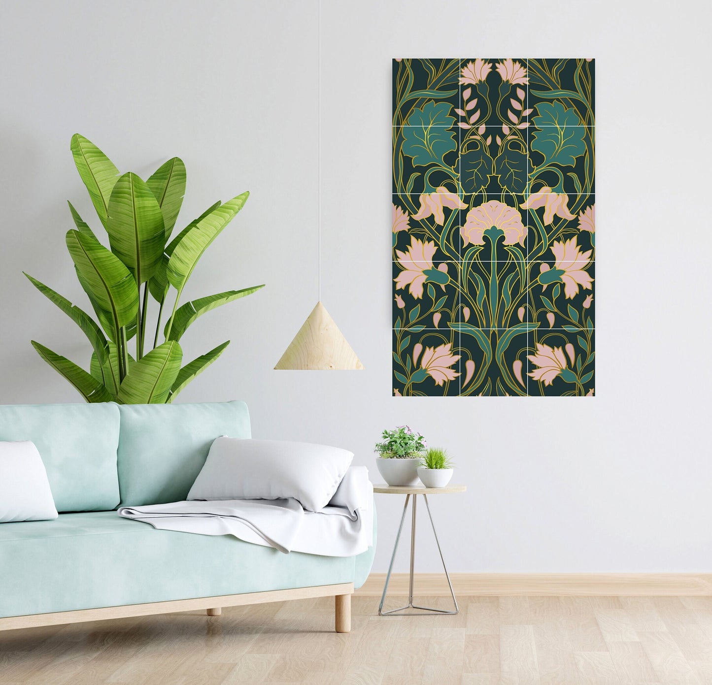 Art Nouveau Floral Ceramic Tile Mural/Mosaic - Art Nouveau Wall Decor Tiles - Flower Mural - Floral Print -Kitchen Backsplash Tiles,Bathroom