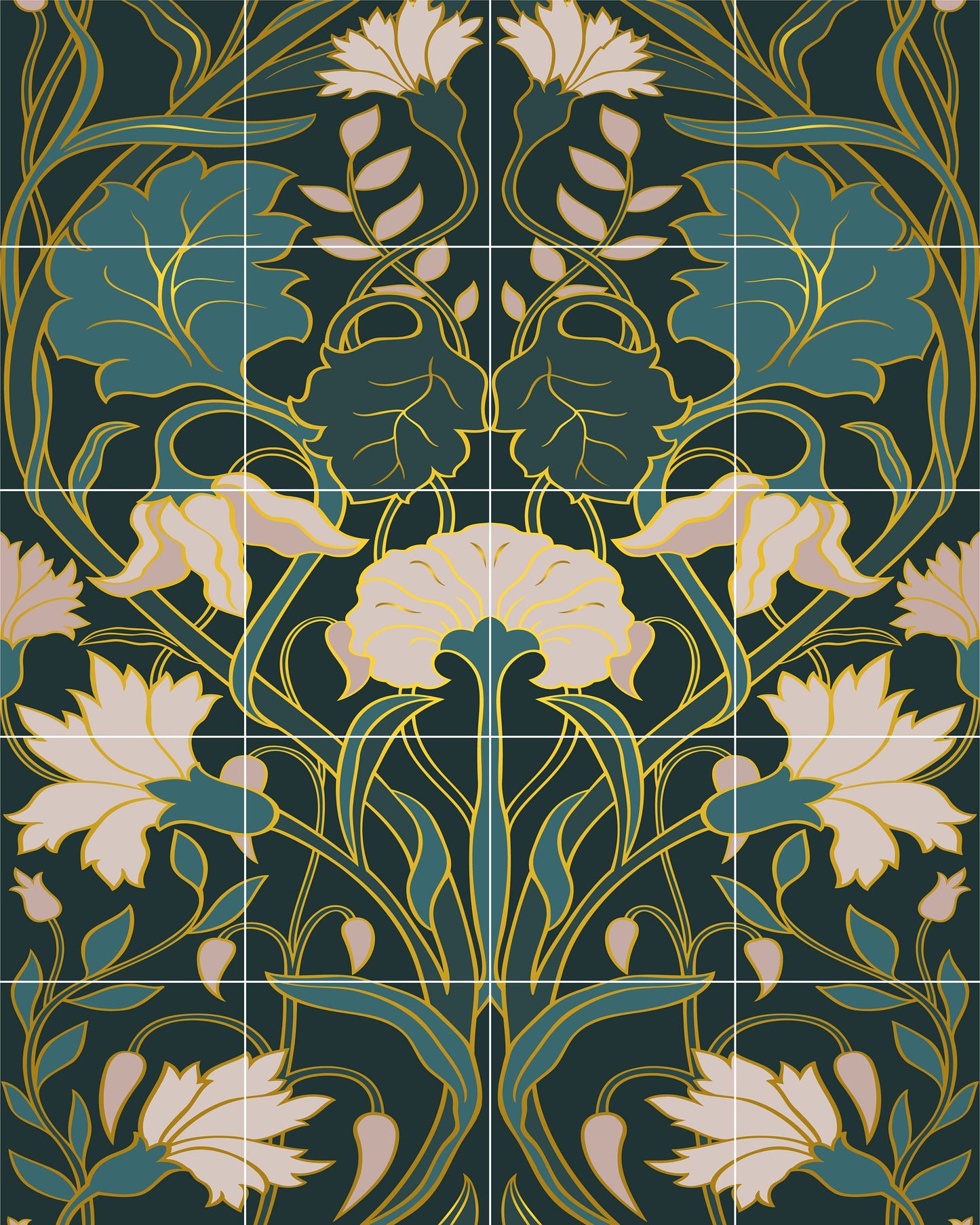 Art Nouveau Floral Ceramic Tile Mural/Mosaic - Art Nouveau Wall Decor Tiles - Flower Mural - Floral Print -Kitchen Backsplash Tiles,Bathroom