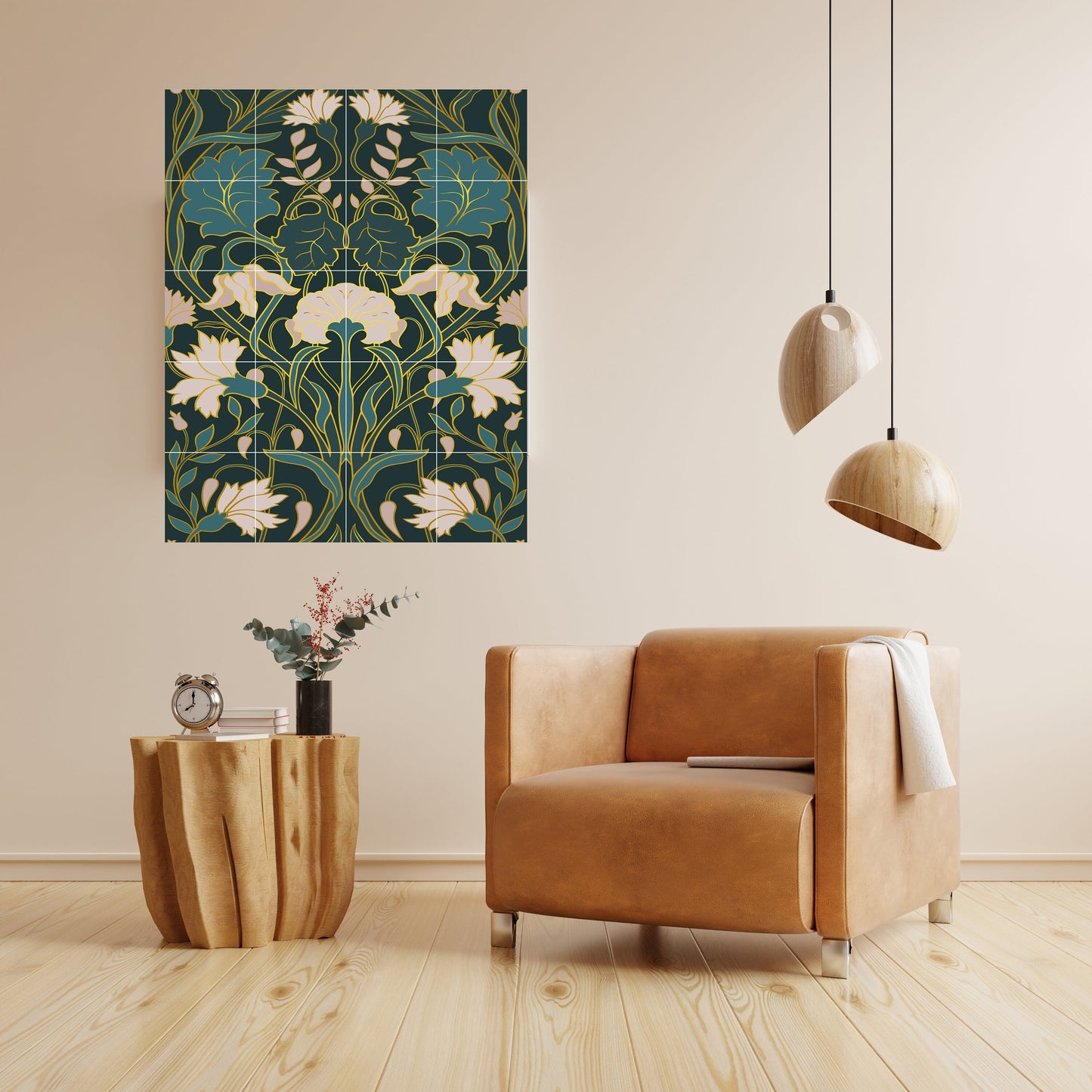 Art Nouveau Floral Ceramic Tile Mural/Mosaic - Art Nouveau Wall Decor Tiles - Flower Mural - Floral Print -Kitchen Backsplash Tiles,Bathroom