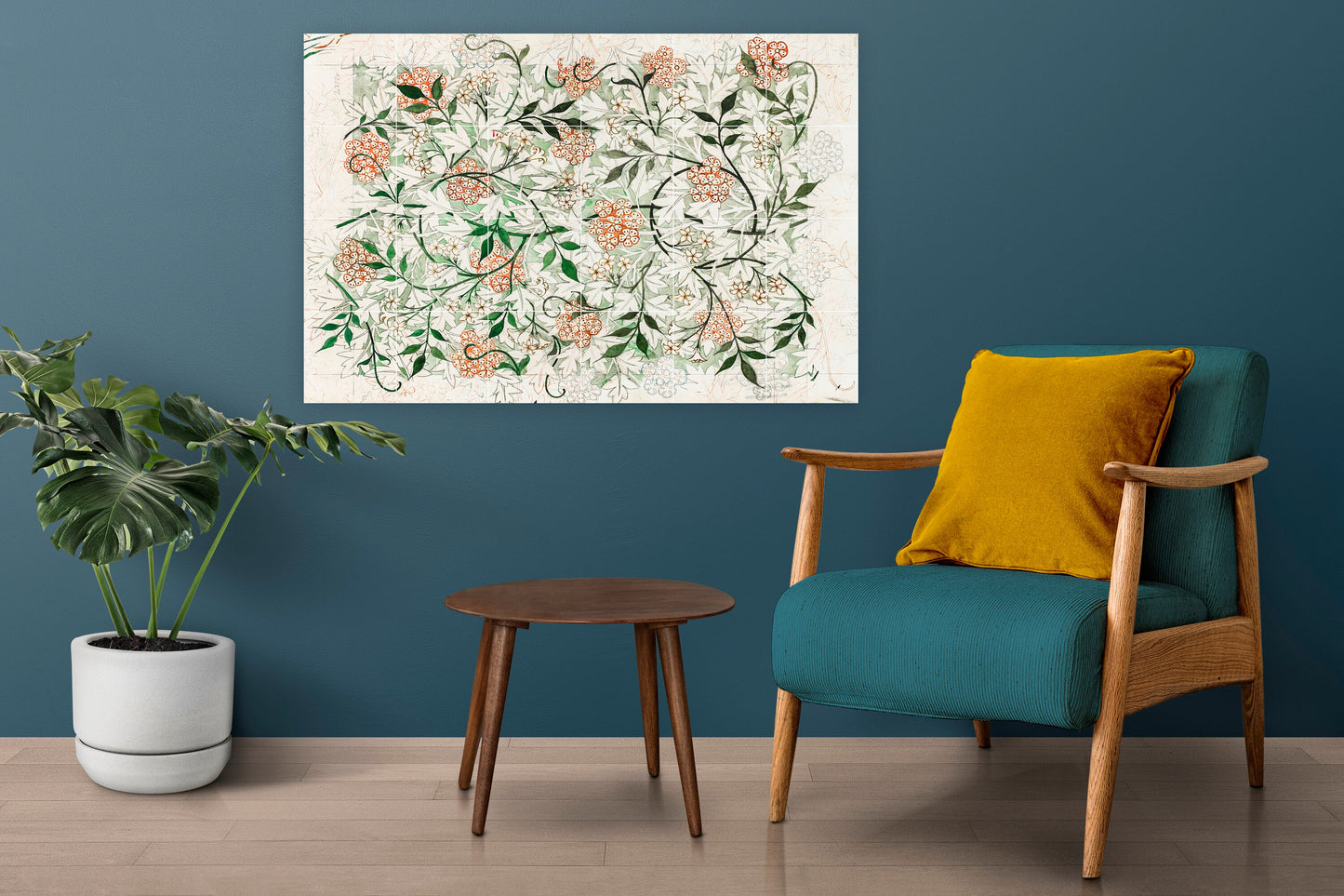 Tile Mural/Mosaic Ceramic Panel of William Morris Jasmine Flower - William Morris Wall Art - Morris Pattern - Botanical Print -Gloss Tiles