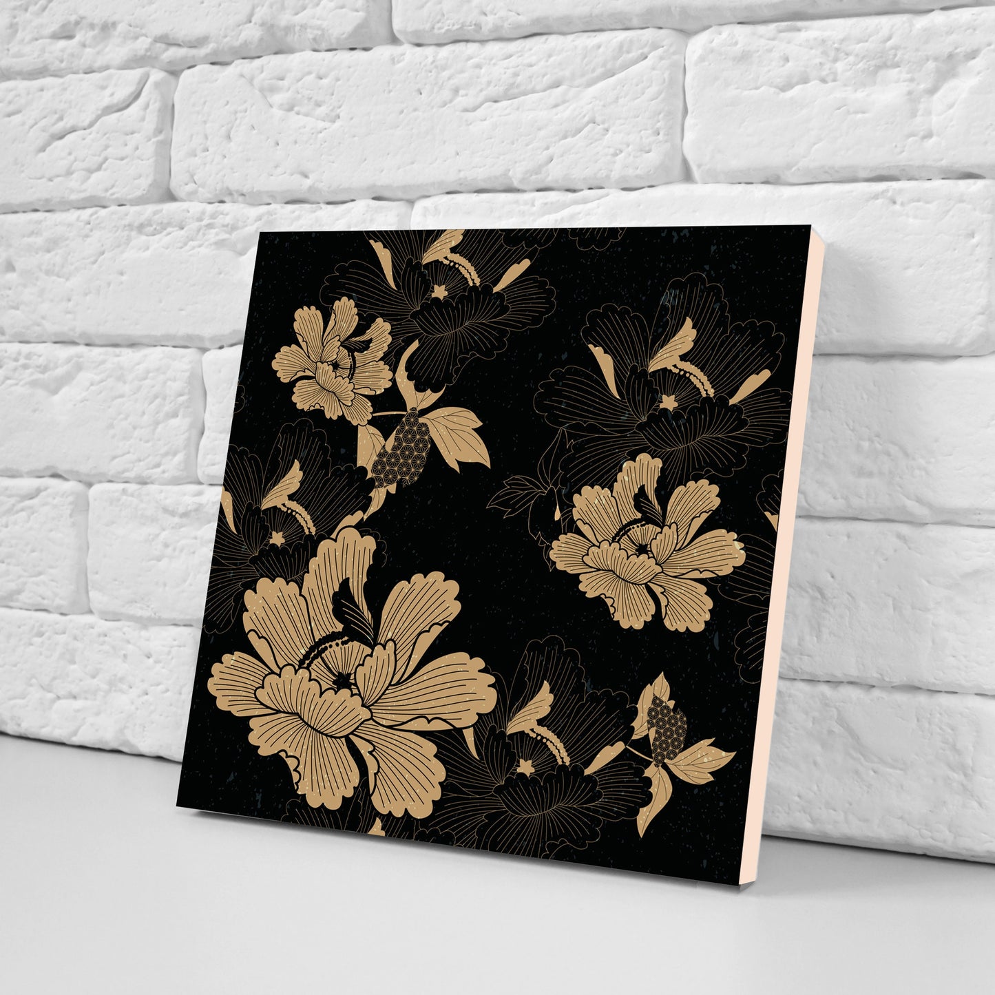 Japanese Ceramic Flower Tiles - Set of 2 Japan Wall Decor Tiles - Kitchen Backsplash Tiles, Table Decorative Tiles, Bathroom Tiles, Coaster