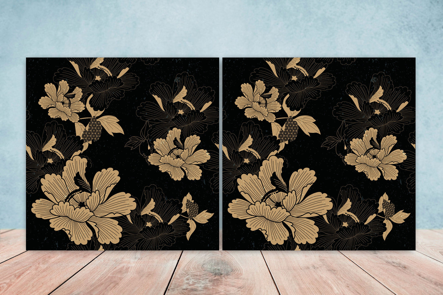 Japanese Ceramic Flower Tiles - Set of 2 Japan Wall Decor Tiles - Kitchen Backsplash Tiles, Table Decorative Tiles, Bathroom Tiles, Coaster