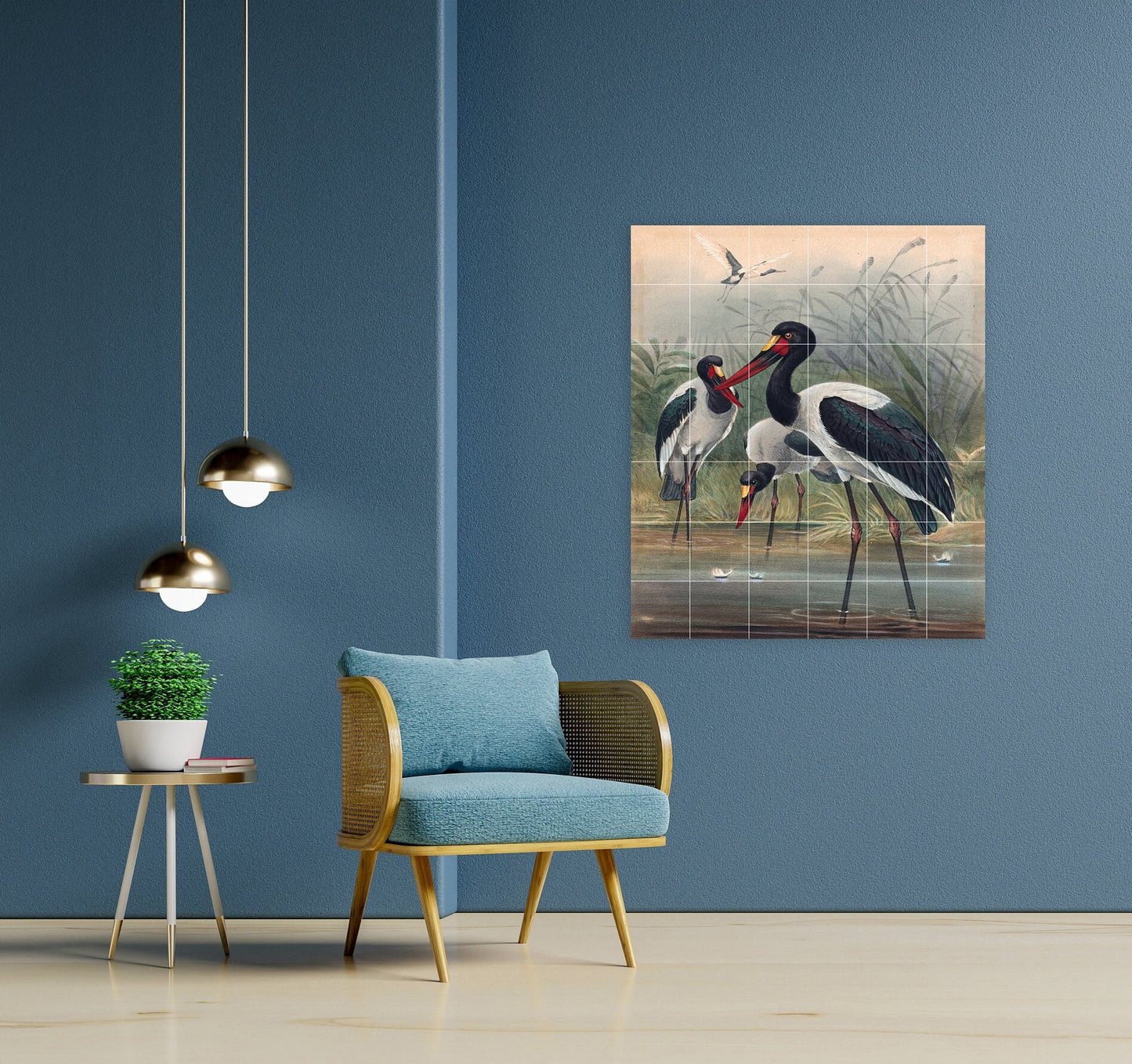 Tile Mural/Mosaic Ceramic Panel of The Saddle-Billed Stork- Joseph Wolf Birds Art Print - Tile Mural - Gloss Tiles - Bird Tile Mosaic