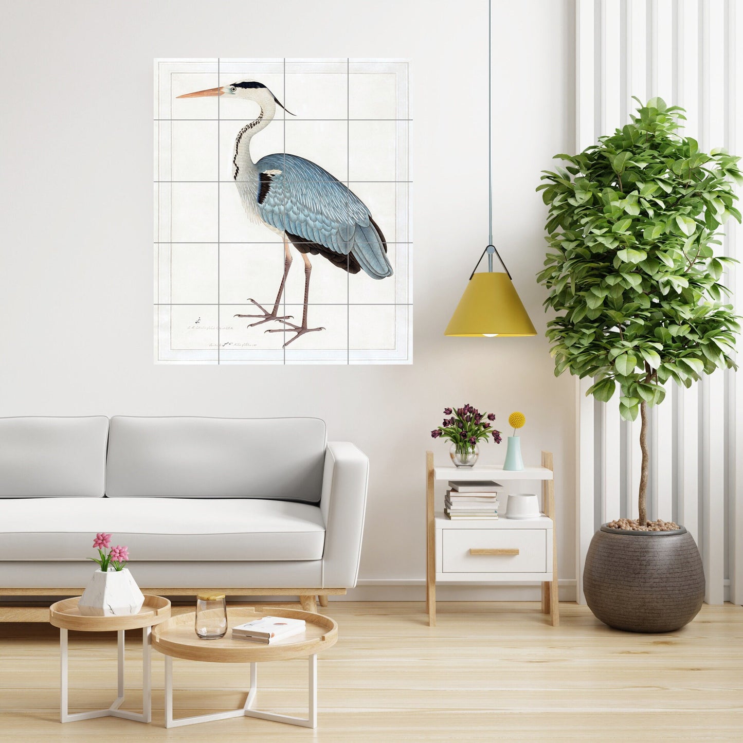 Tile Mural/Mosaic Ceramic Panel of Grey Heron - Bird Mosaic - Heron Painting - Bird Mural - Gloss Tiles - Heron Wall Art Print - Egret Print