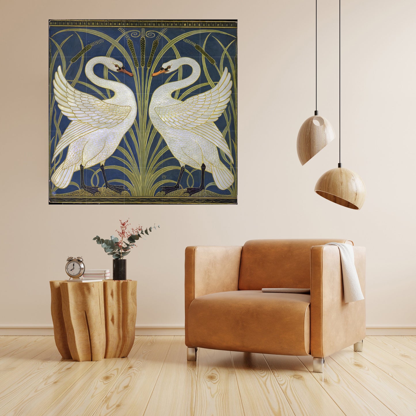 Tile Mural/Mosaic Ceramic Panel of Walter Crane Swan, Rush and Iris- Walter Crane wall art -Art Nouveau Tile Mural -Crane print -Tile Mosaic