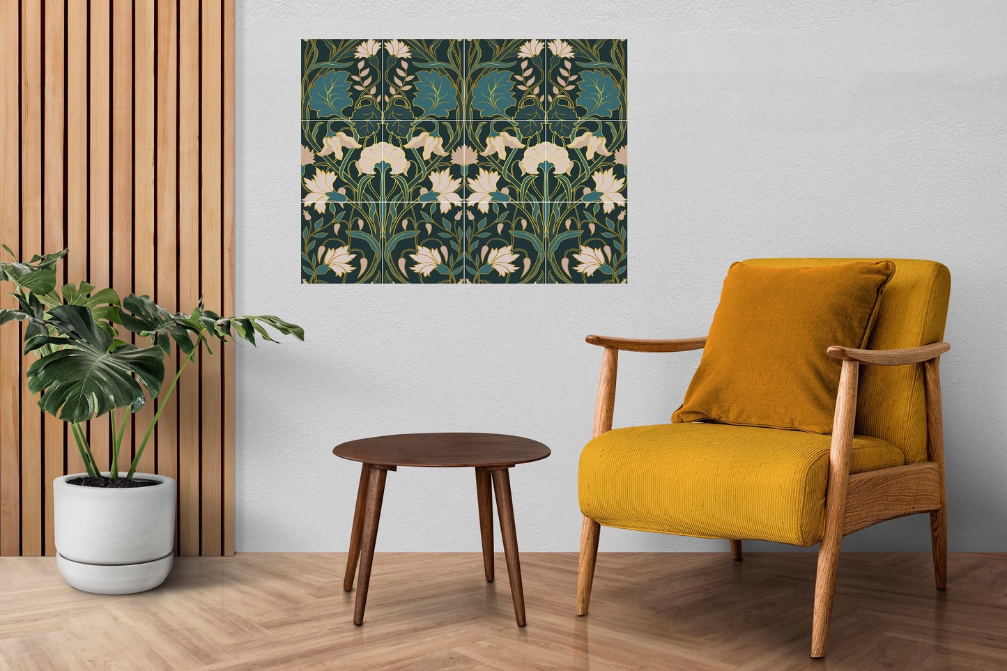 Art Nouveau Floral Ceramic Tile Mural/Mosaic - Art Nouveau Wall Decor Tiles - Flower Mural - Floral Print -Kitchen Backsplash Tiles,Bathroom
