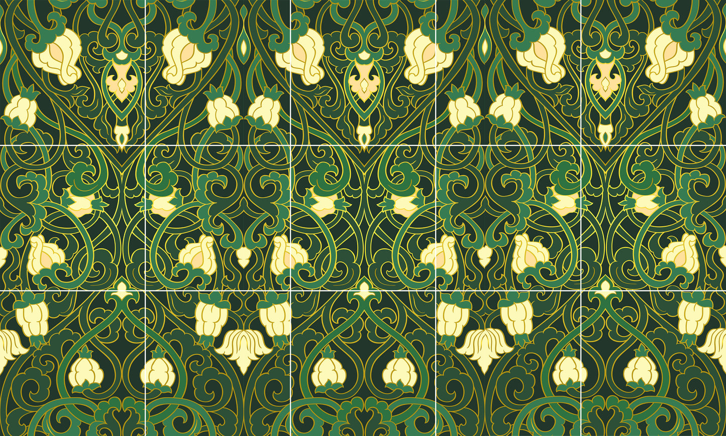 Art Nouveau Floral Ceramic Tile Mural/Mosaic - Art Nouveau Wall Decor Tiles - Flower Mural - Floral Print -Kitchen Backsplash Tiles,Bathroom