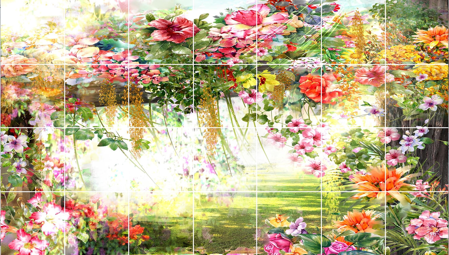 Tile Mural/Mosaic Ceramic of Flowers Watercolour Painting - Garden Mural - Flower Wall Art - Floral Tile Mural -Gloss Tiles - Tile Mosaic