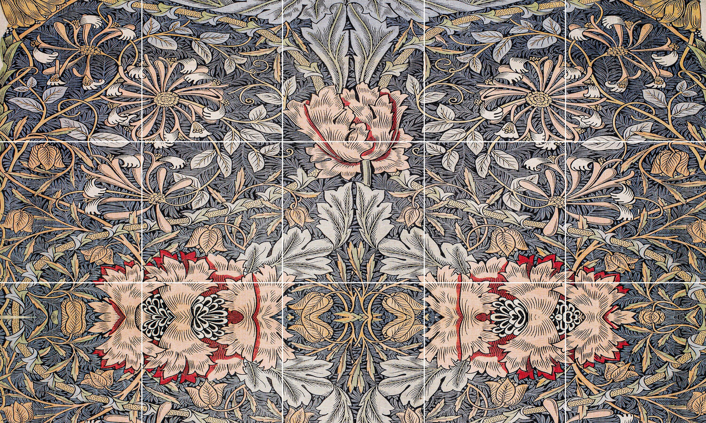 Tile Mural/Mosaic Ceramic Panel of William Morris Honeysuckle pattern - William Morris wall art - Tile Mural -Morris print -Tile Mosaic