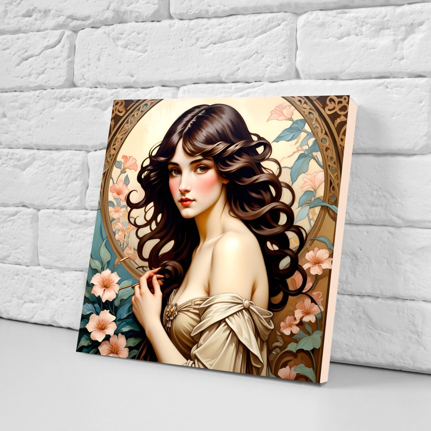 Art Nouveau Woman set of 3 Ceramic tiles,Ceramic Decor Tiles,Kitchen Backsplash Tiles, Bathroom Tiles, Botanical wall art, Art Nouveau print