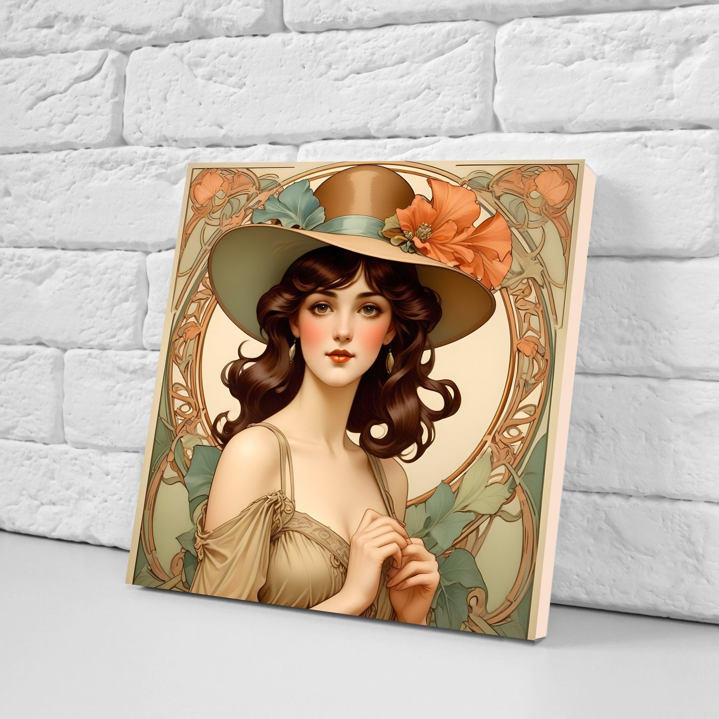 Art Nouveau Woman set of 3 Ceramic tiles,Ceramic Decor Tiles,Kitchen Backsplash Tiles, Bathroom Tiles, Botanical wall art, Art Nouveau print