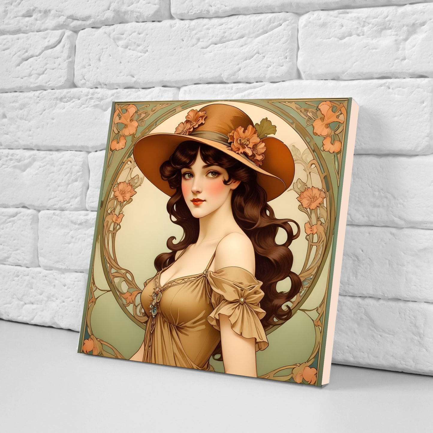 Art Nouveau Woman set of 3 Ceramic tiles,Ceramic Decor Tiles,Kitchen Backsplash Tiles, Bathroom Tiles, Botanical wall art, Art Nouveau print
