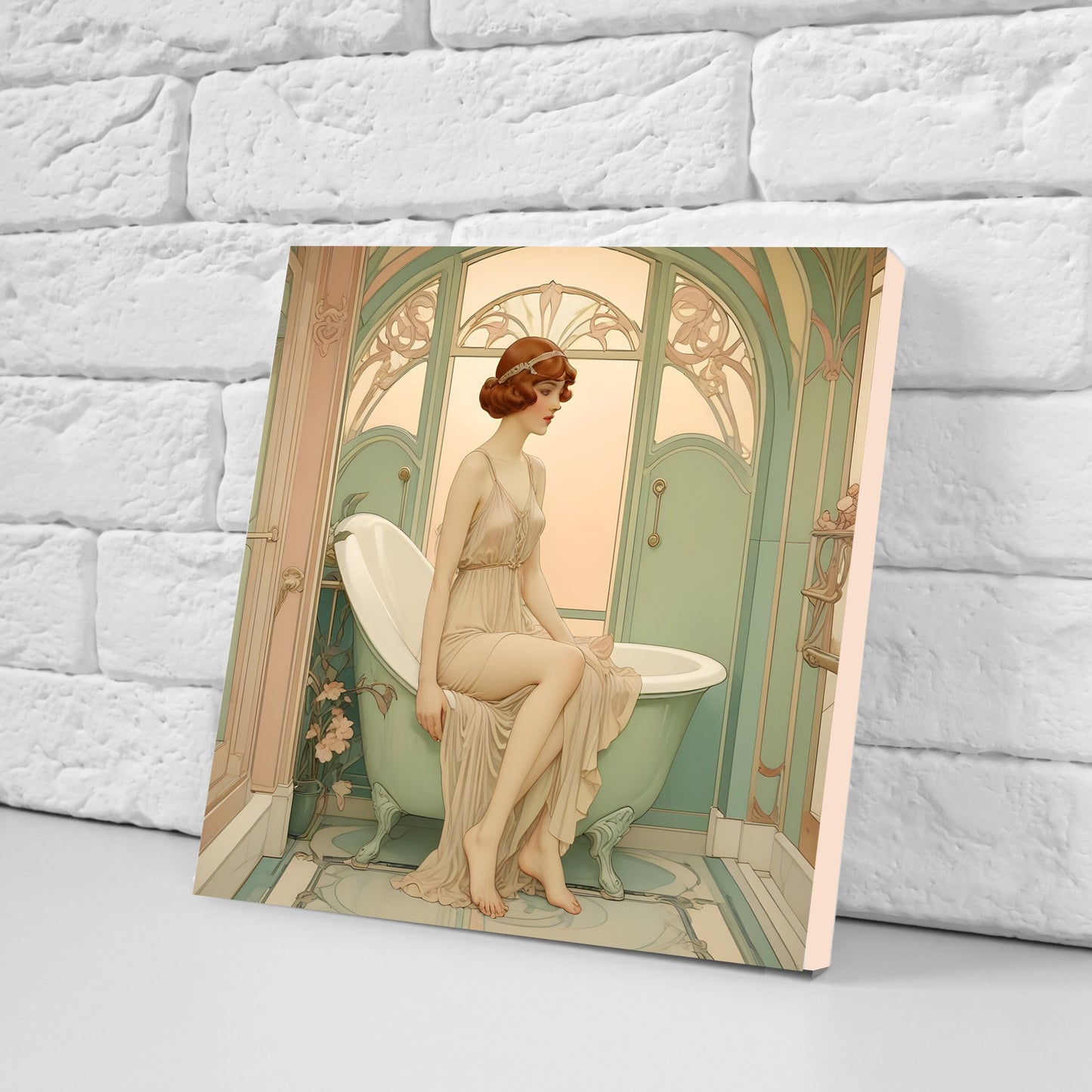 Art Nouveau Woman set of 3 Ceramic tiles,Ceramic Decor Tiles,Kitchen Backsplash Tiles, Bathroom Tiles, Botanical wall art, Art Nouveau print