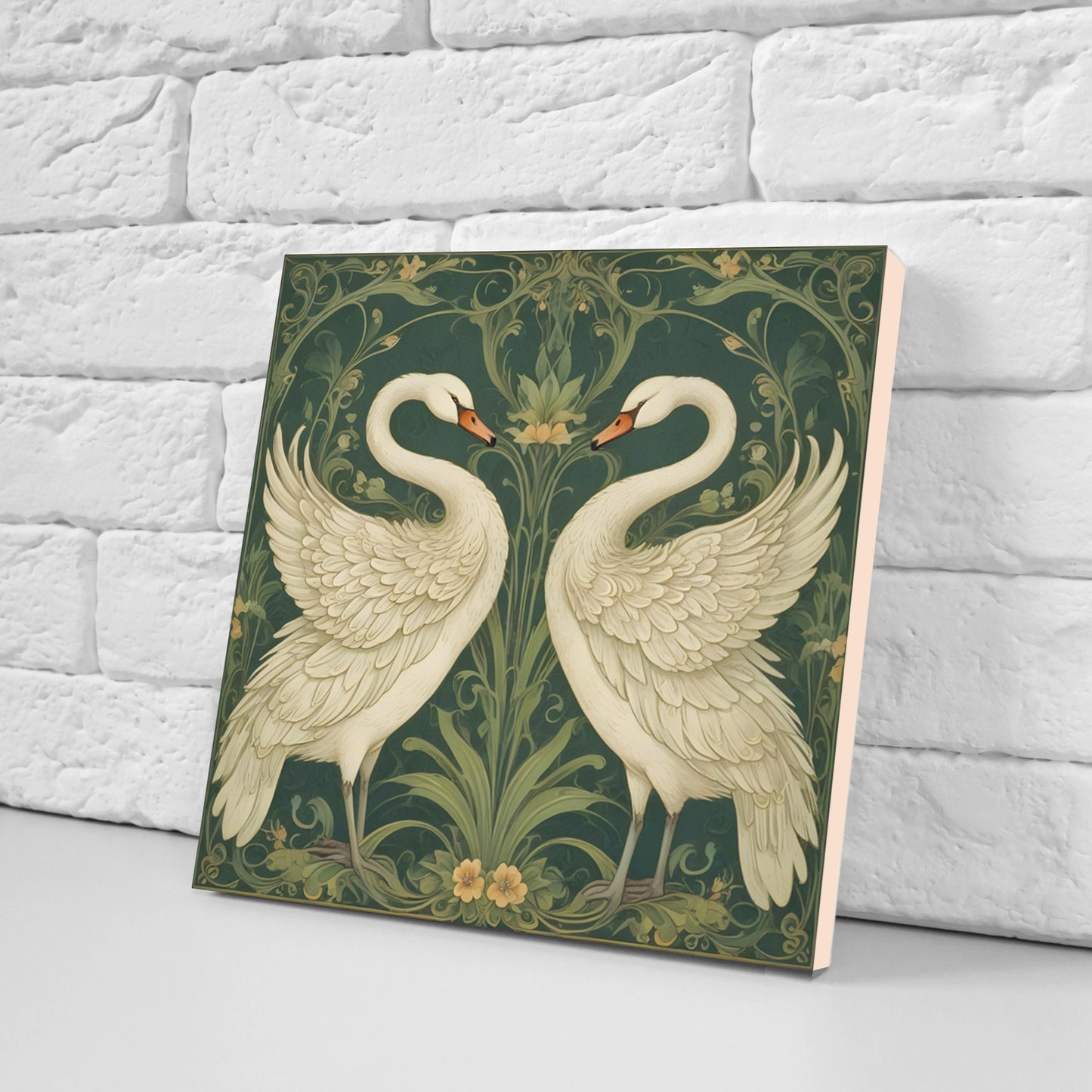 Art Nouveau Walter Crane Style Swan Ceramic tiles - Set of 2 Art Nouveau Bird Wall Decor Tiles - Kitchen Backsplash Tiles, Bathroom Tiles