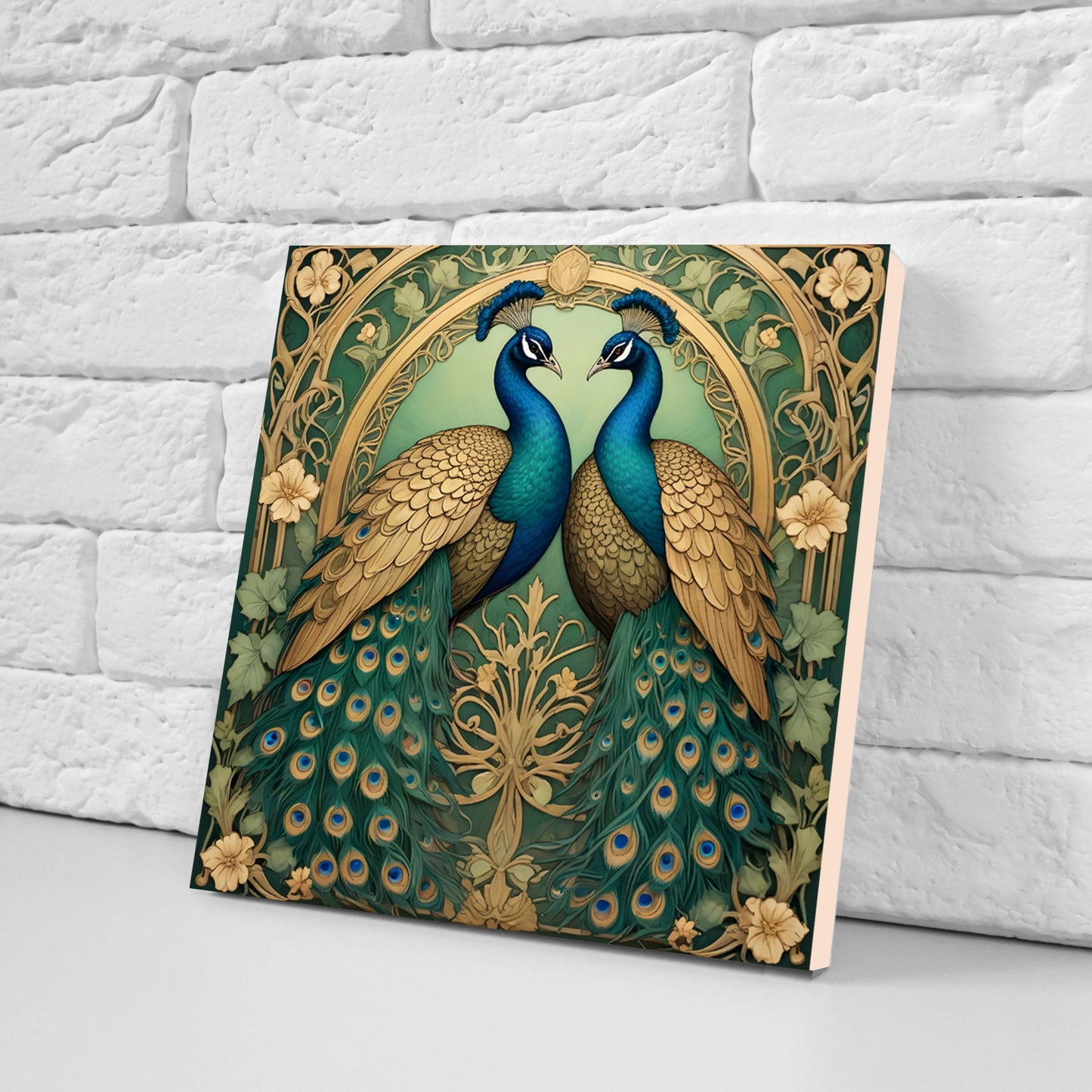Art Nouveau Peacocks Ceramic tiles - Set of 2 Art Nouveau Bird Wall Decor Tiles - Kitchen Backsplash Tiles, Bathroom Tiles