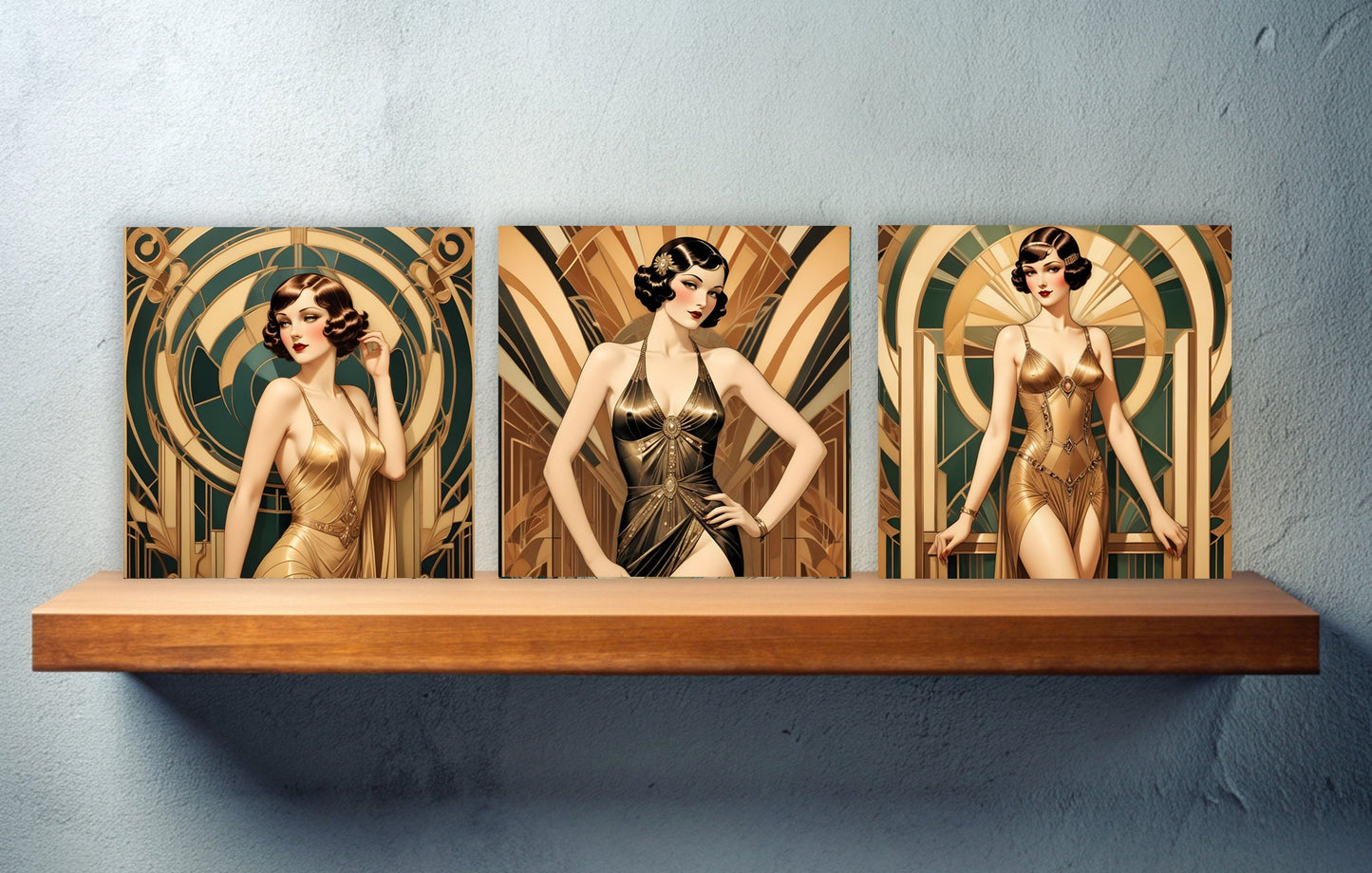 Art Deco Ceramic tiles - Set of 3 Art Deco Wall Decor Tiles - Kitchen Backsplash Tiles, Bathroom Tiles, Decorative Tiles, Shower Tiles