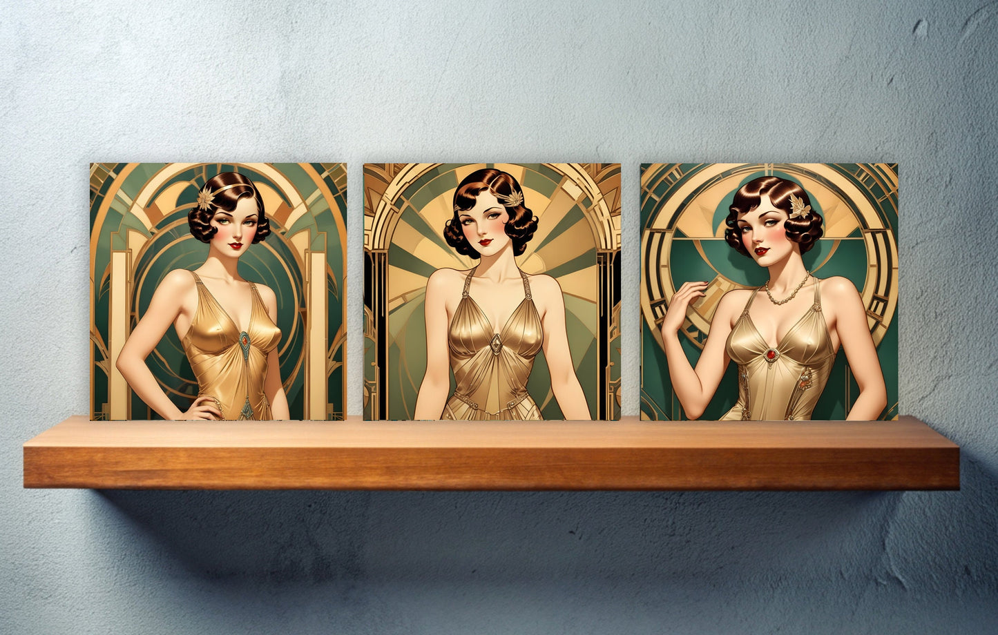 Art Deco Ceramic tiles - Set of 3 Art Deco Wall Decor Tiles - Kitchen Backsplash Tiles, Bathroom Tiles, Decorative Tiles, Shower Tiles