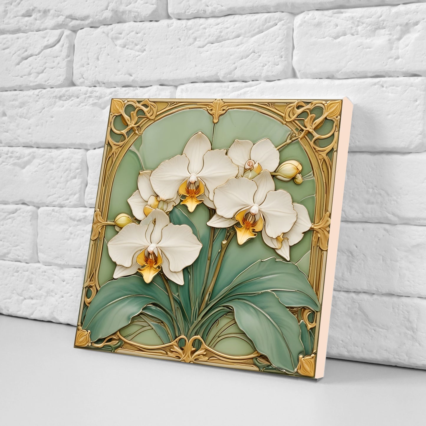 Art Nouveau Flower Ceramic tiles - Set of 2 Art Nouveau Wall Decor Tiles - Kitchen Backsplash Tiles, Table Decorative Tiles, Bathroom Tiles