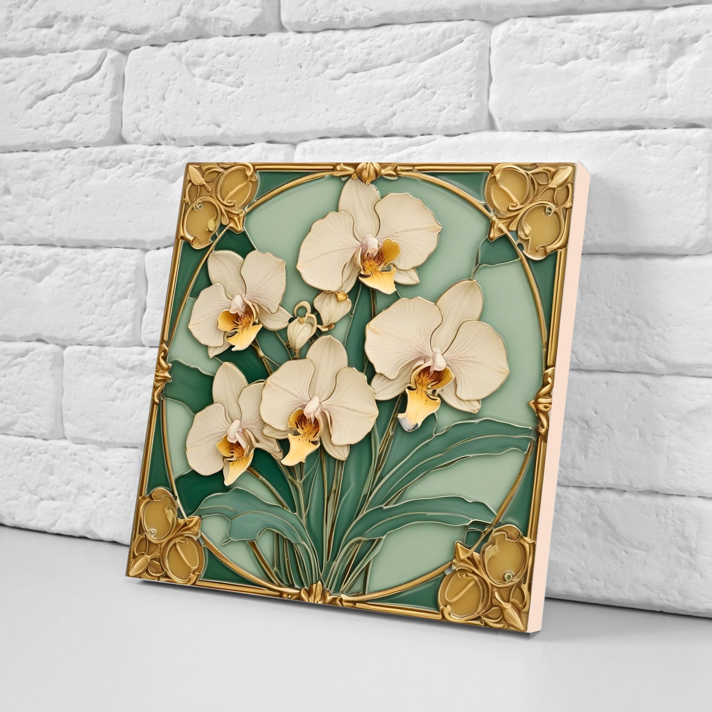 Art Nouveau Flower Ceramic tiles - Set of 2 Art Nouveau Wall Decor Tiles - Kitchen Backsplash Tiles, Table Decorative Tiles, Bathroom Tiles