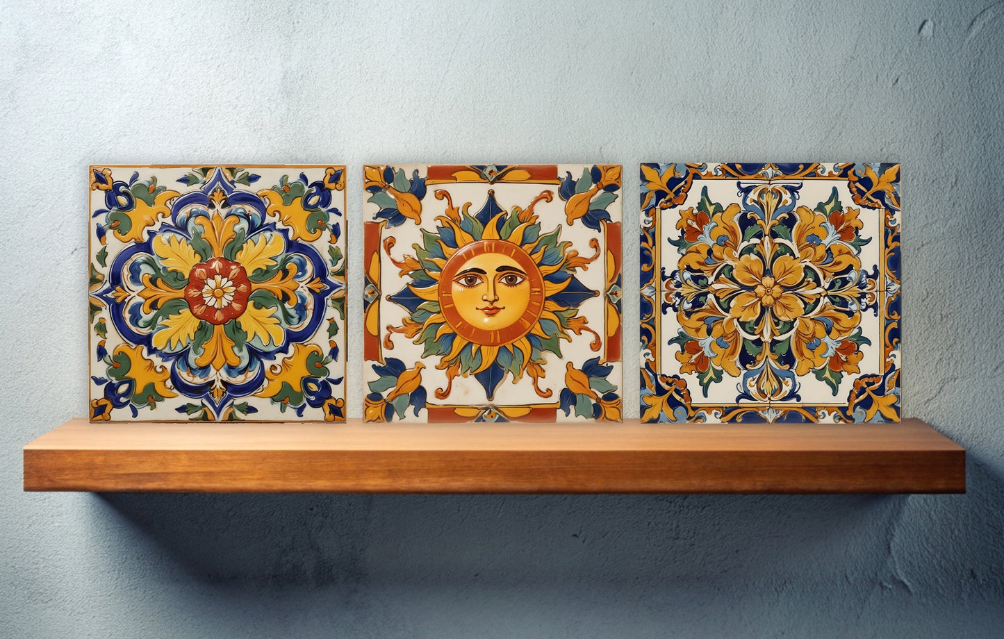 Sicilian Ceramic tiles - Set of 3 Sicilian Wall Decor Tiles - Kitchen Backsplash Tiles, Bathroom Tiles, Sicilian ceramics, Shower tiles