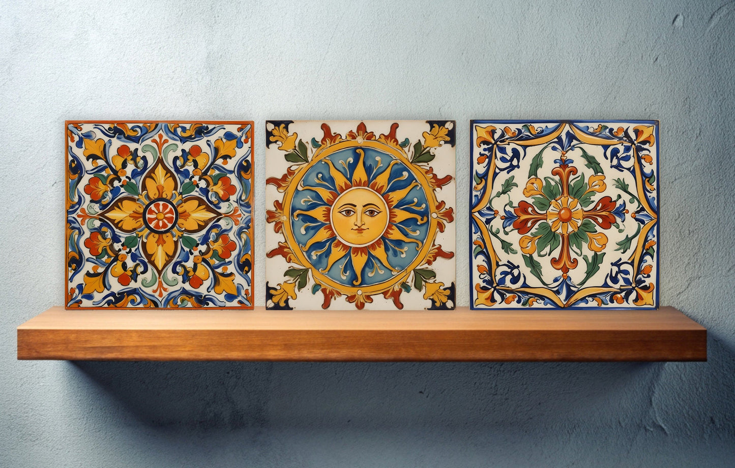 Sicilian Ceramic tiles - Set of 3 Sicilian Wall Decor Tiles - Kitchen Backsplash Tiles, Bathroom Tiles, Sicilian ceramics, Shower tiles