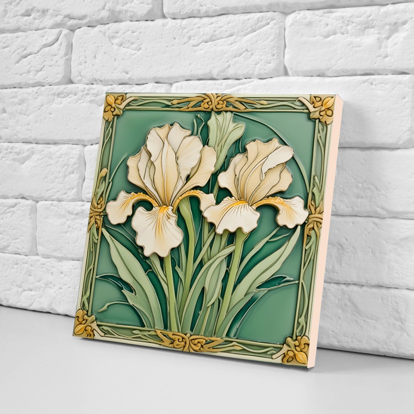 Art Nouveau Flower Ceramic tiles - Set of 3 Art Nouveau Wall Decor Tiles - Kitchen Backsplash Tiles, Table Decorative Tiles, Bathroom Tiles
