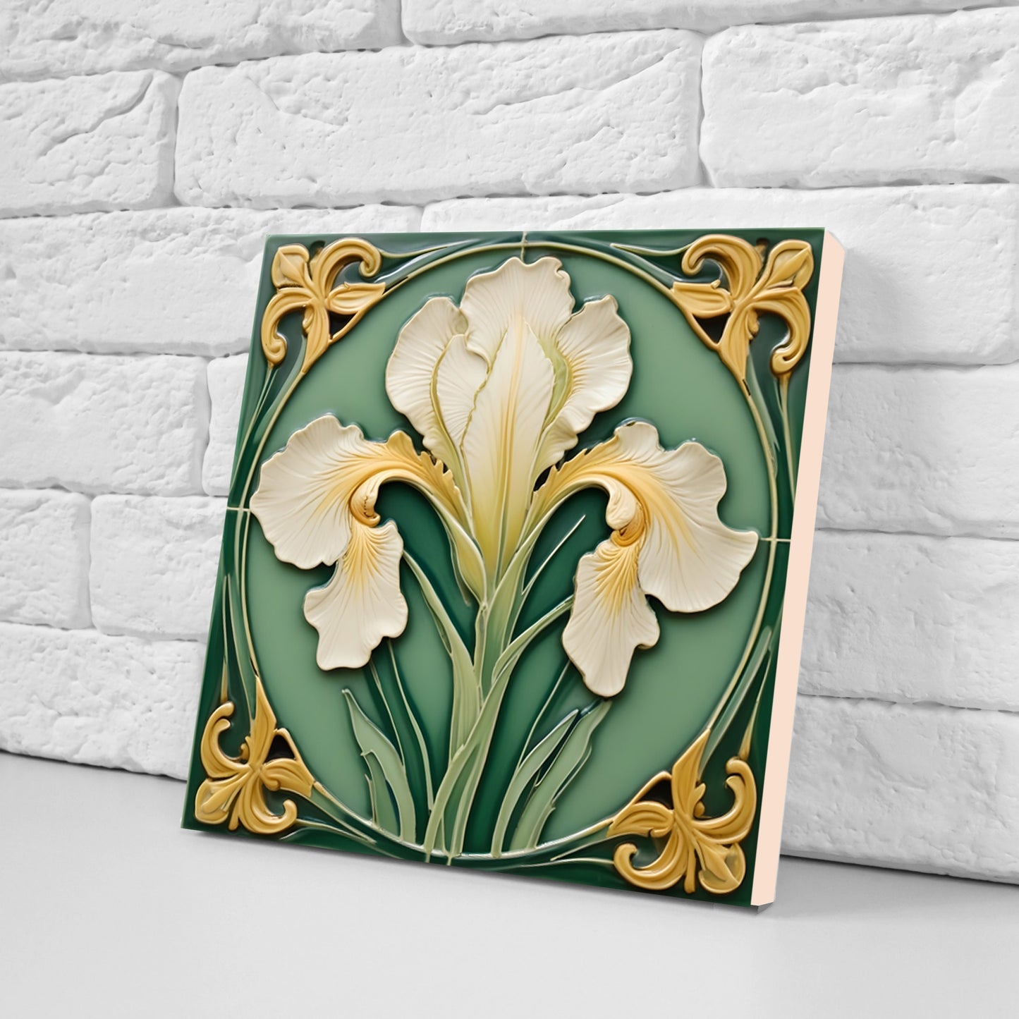 Art Nouveau Flower Ceramic tiles - Set of 3 Art Nouveau Wall Decor Tiles - Kitchen Backsplash Tiles, Table Decorative Tiles, Bathroom Tiles