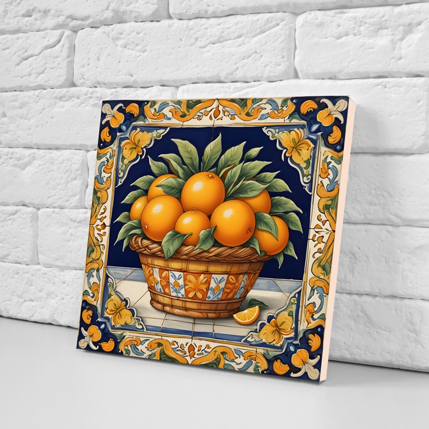 Sicilian Orange Ceramic tiles - Set of 3 Sicilian Wall Decor Tiles - Kitchen Backsplash Tiles, Bathroom Tiles, Shower tiles, Italian Tiles