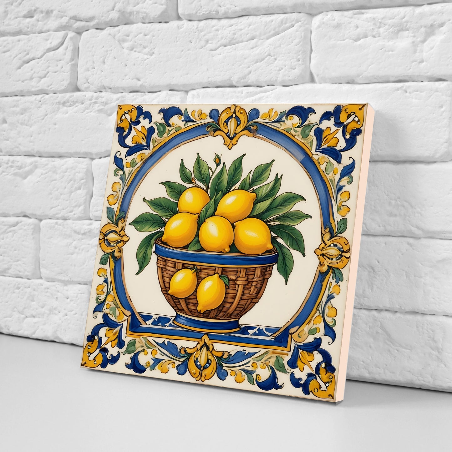 Sicilian Lemon Ceramic tiles - Set of 3 Sicilian Wall Decor Tiles - Kitchen Backsplash Tiles, Bathroom Tiles, Shower tiles, Italian Tiles