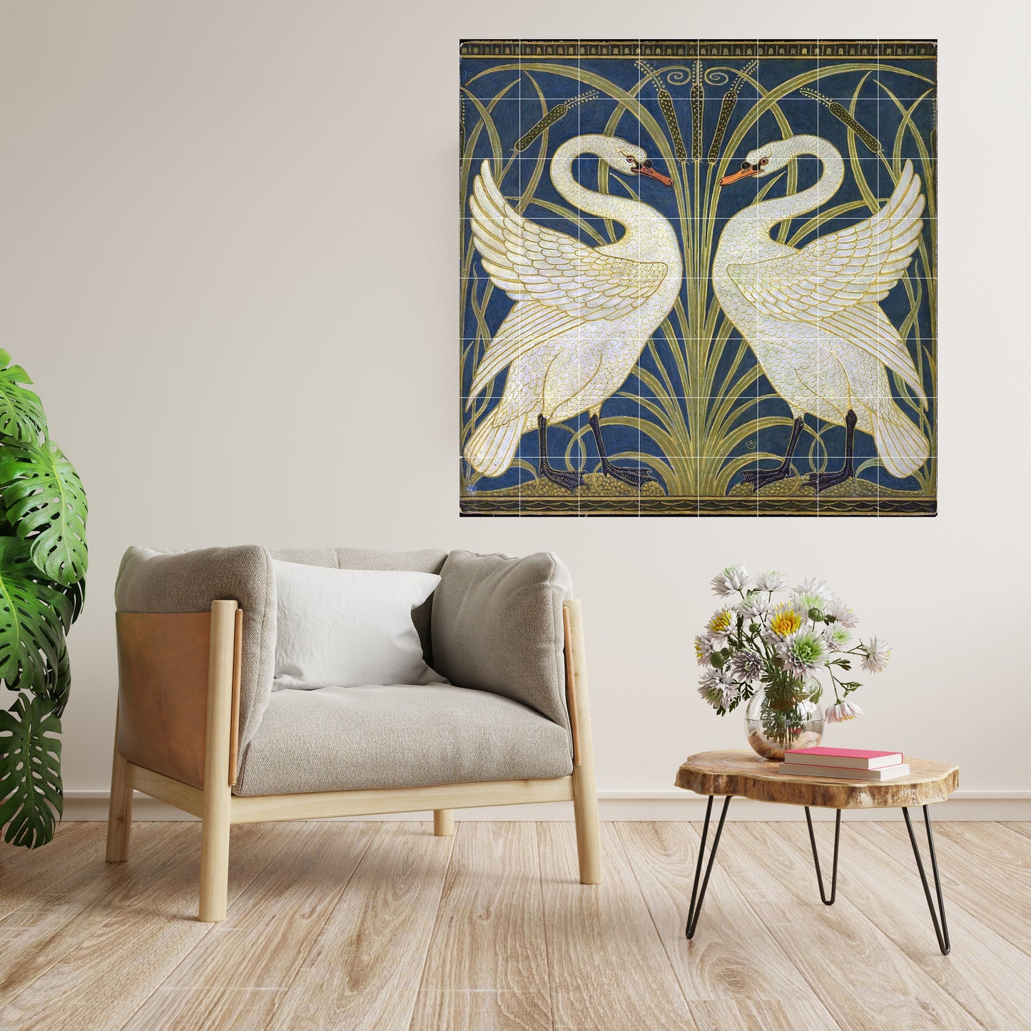 Tile Mural/Mosaic Ceramic Panel of Walter Crane Swan, Rush and Iris- Walter Crane wall art -Art Nouveau Tile Mural -Crane print -Tile Mosaic
