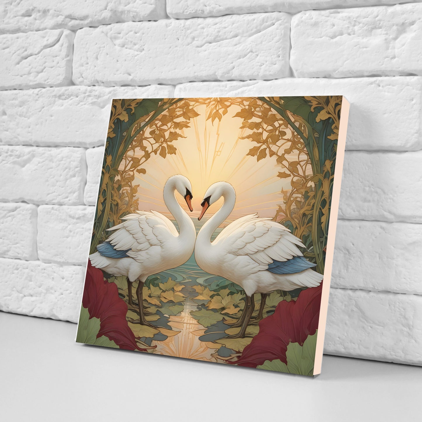Art Nouveau Walter Crane Style Swan Ceramic tiles - Set of 2 Art Nouveau Bird Wall Decor Tiles - Kitchen Backsplash Tiles, Bathroom Tiles